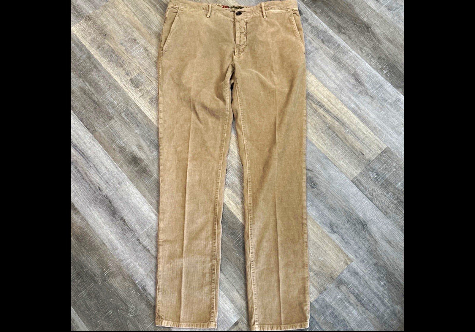 Incotex Men’s Brown Corduroy Chino Pants Slim Straight Flat Front 38