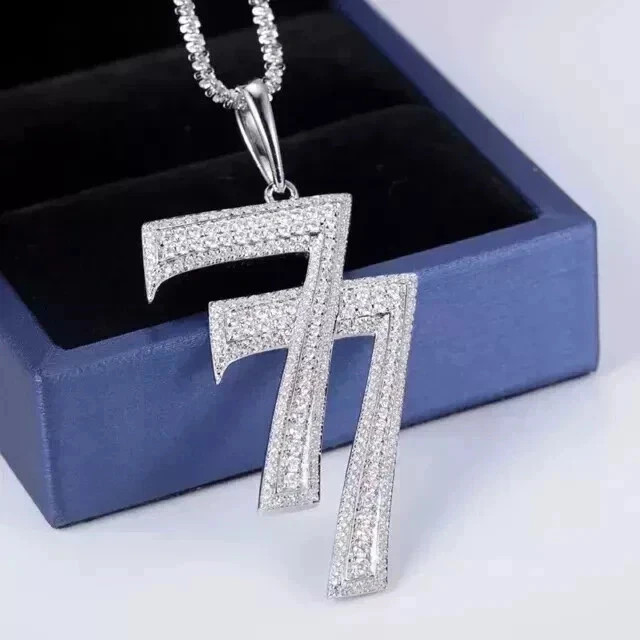 2.8Ct Round Real Moissanite Men's Custom 7 Number Pendant 14K White Gold Plated
