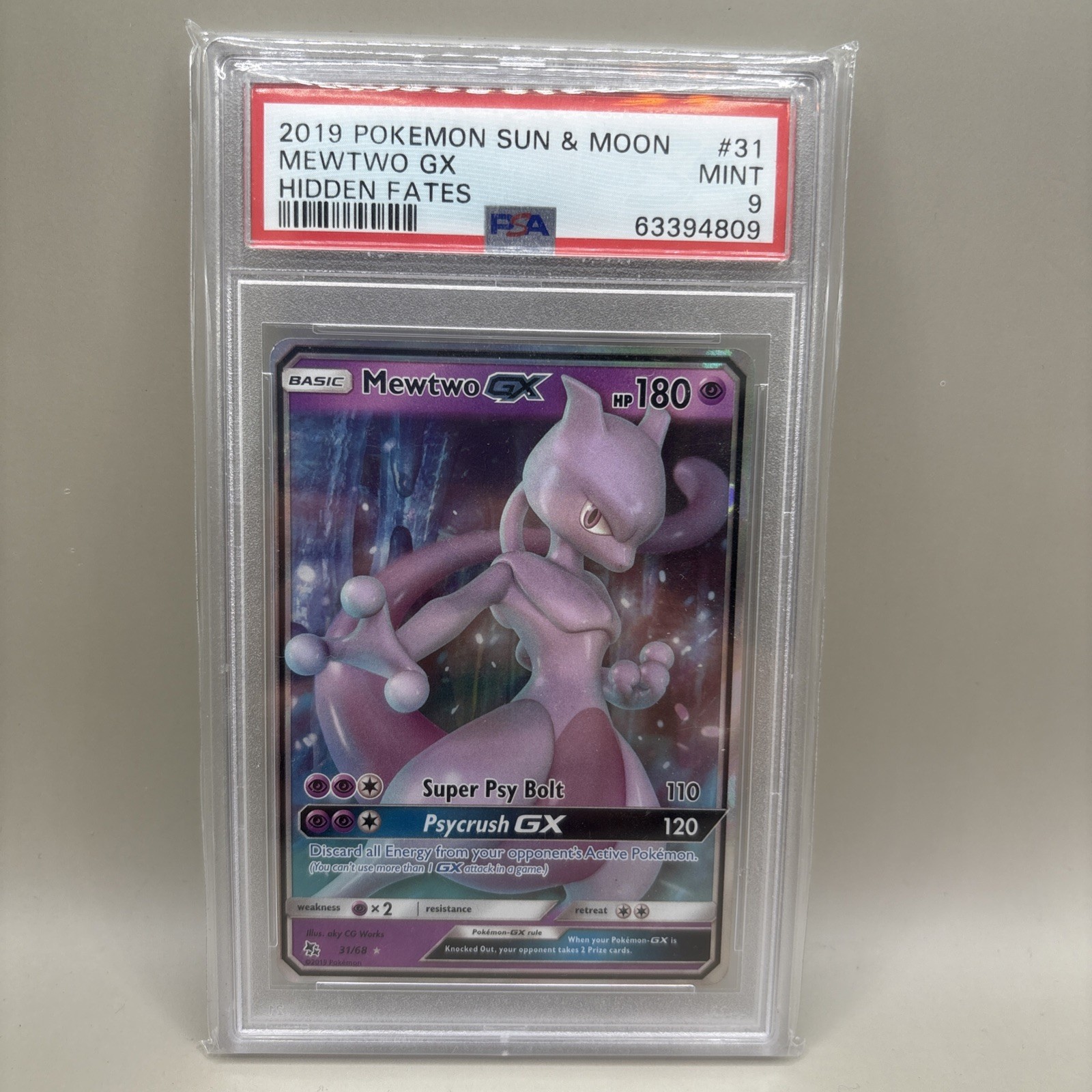 Pokemon TCG Hidden Fates 2019 Mewtwo GX 31/68 PSA 9 MINT 🔥 Pokemon TCG Hidden Fates 2019 Mewtwo GX 31/68 PSA 9 MINT 🔥