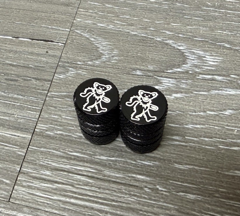 Dancing Bear Black Bike Schrader Valve Caps Aluminum BMX Grateful Dead