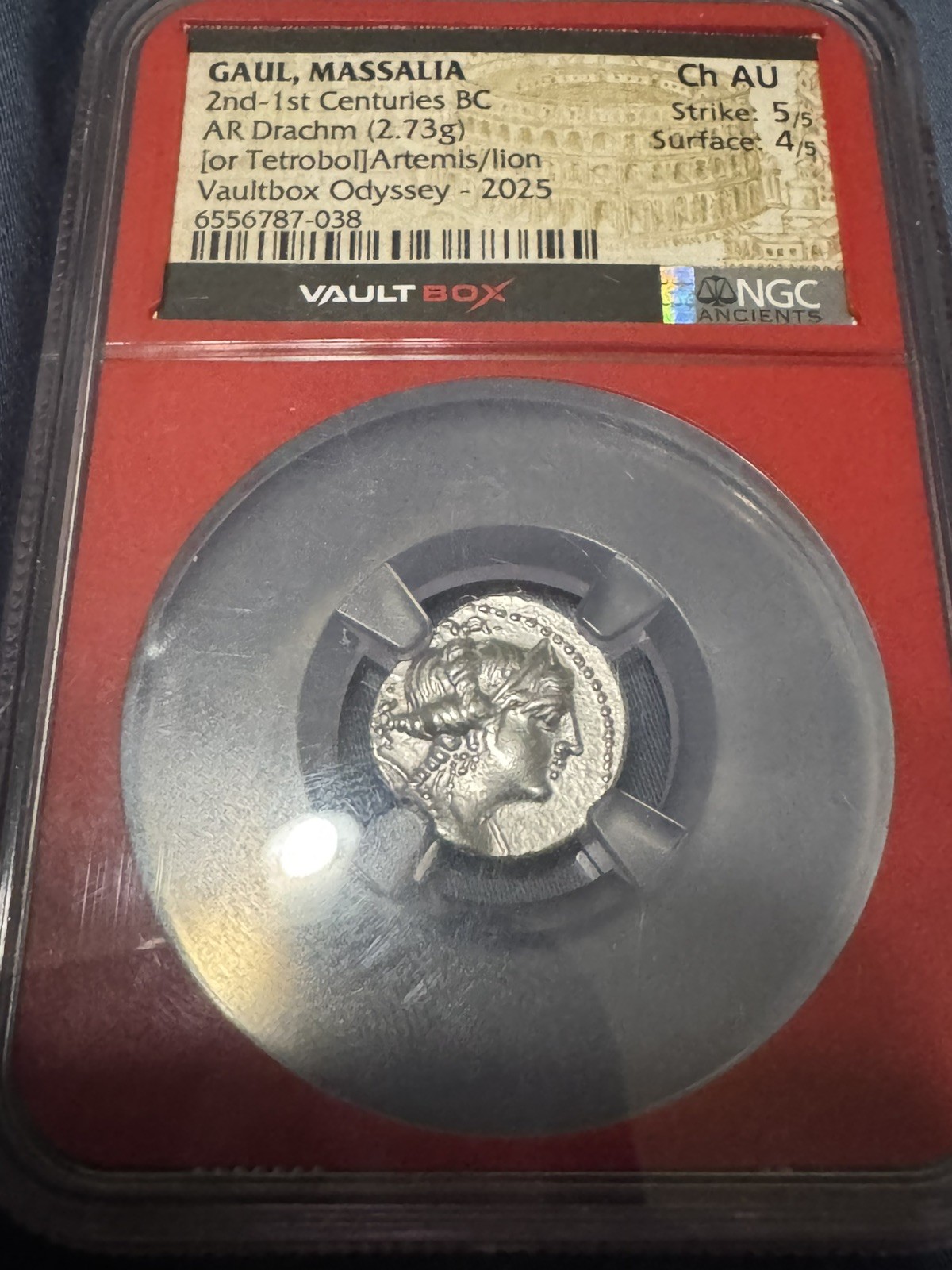 Gaul Massalia AR Drachm Lion Coin 100 BC - NGC Choice AU 5/5 Strike 4/5 Surface