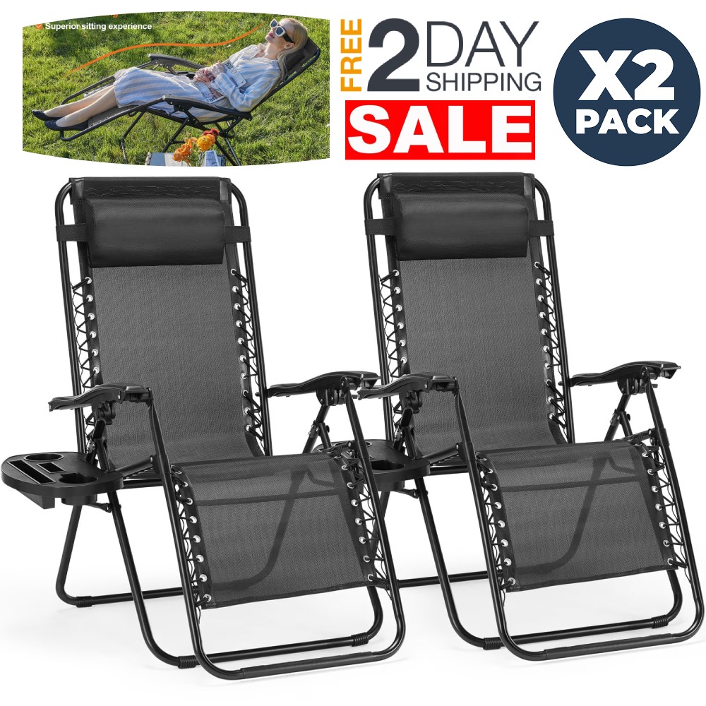 2 Sillas Reclinables De Patio Playa Para Adultos Sillones Plegables Color Negro