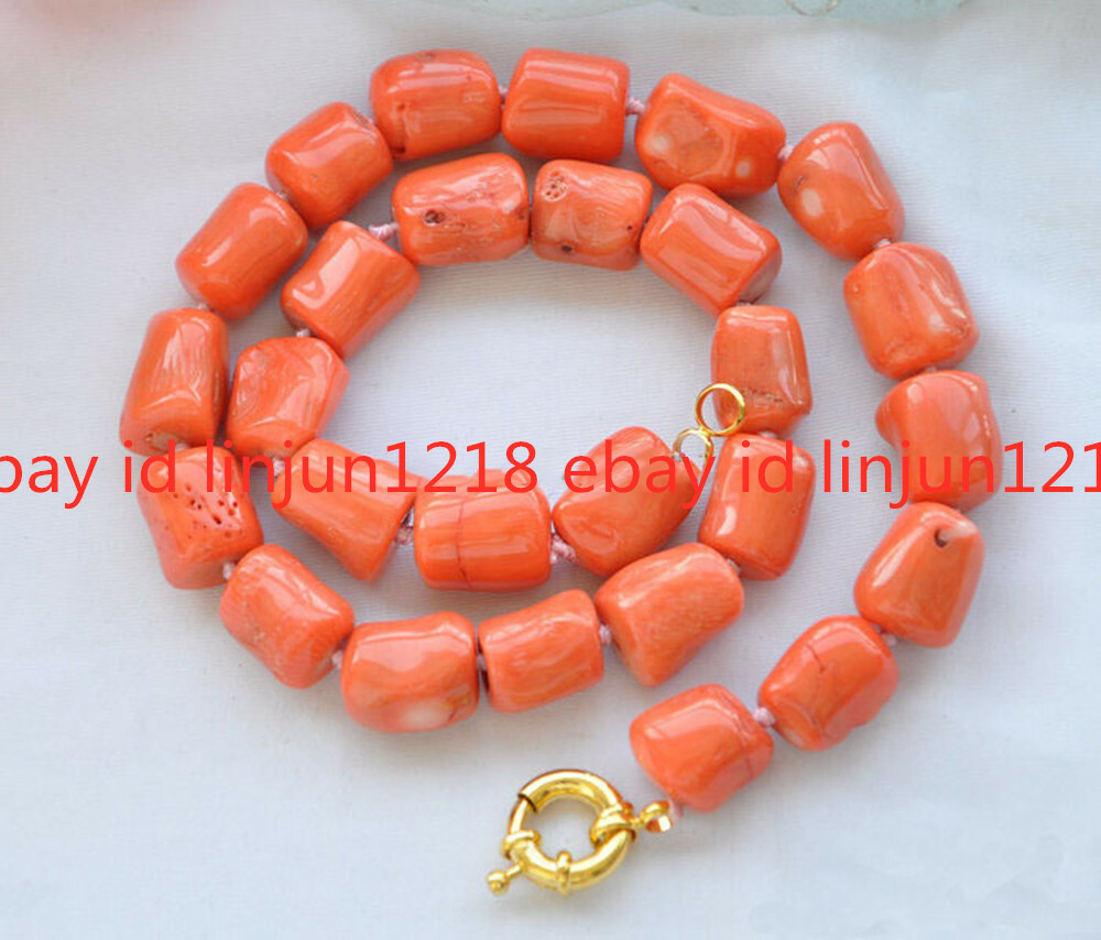 12x14mm New Natural Orange Sea Coral Gemstone Beads Necklace 18\'\'