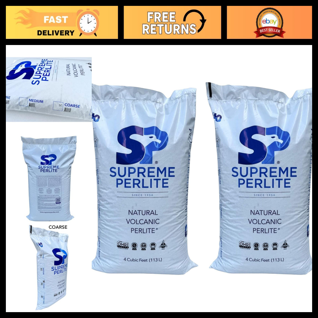 Coarse Perlite Horticultural Soil Amendment - 4 Cu Ft Bag, 2 Pack for Plants