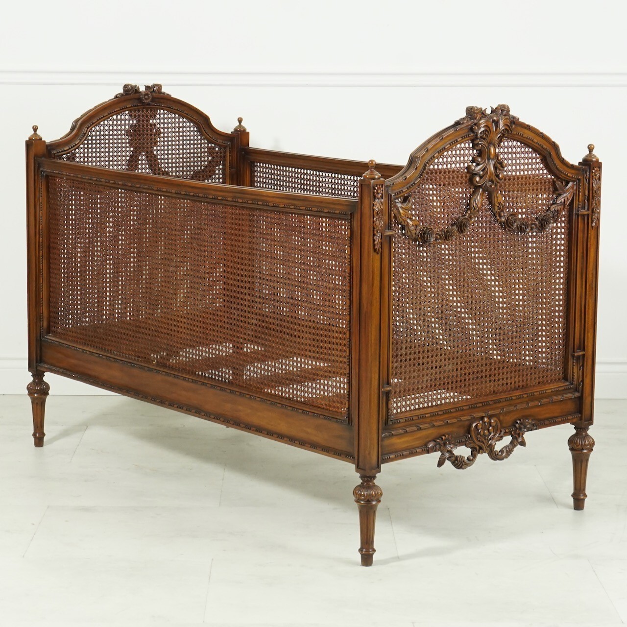 Louis XVI decorative child\'s bed carved traditional brown mahogany