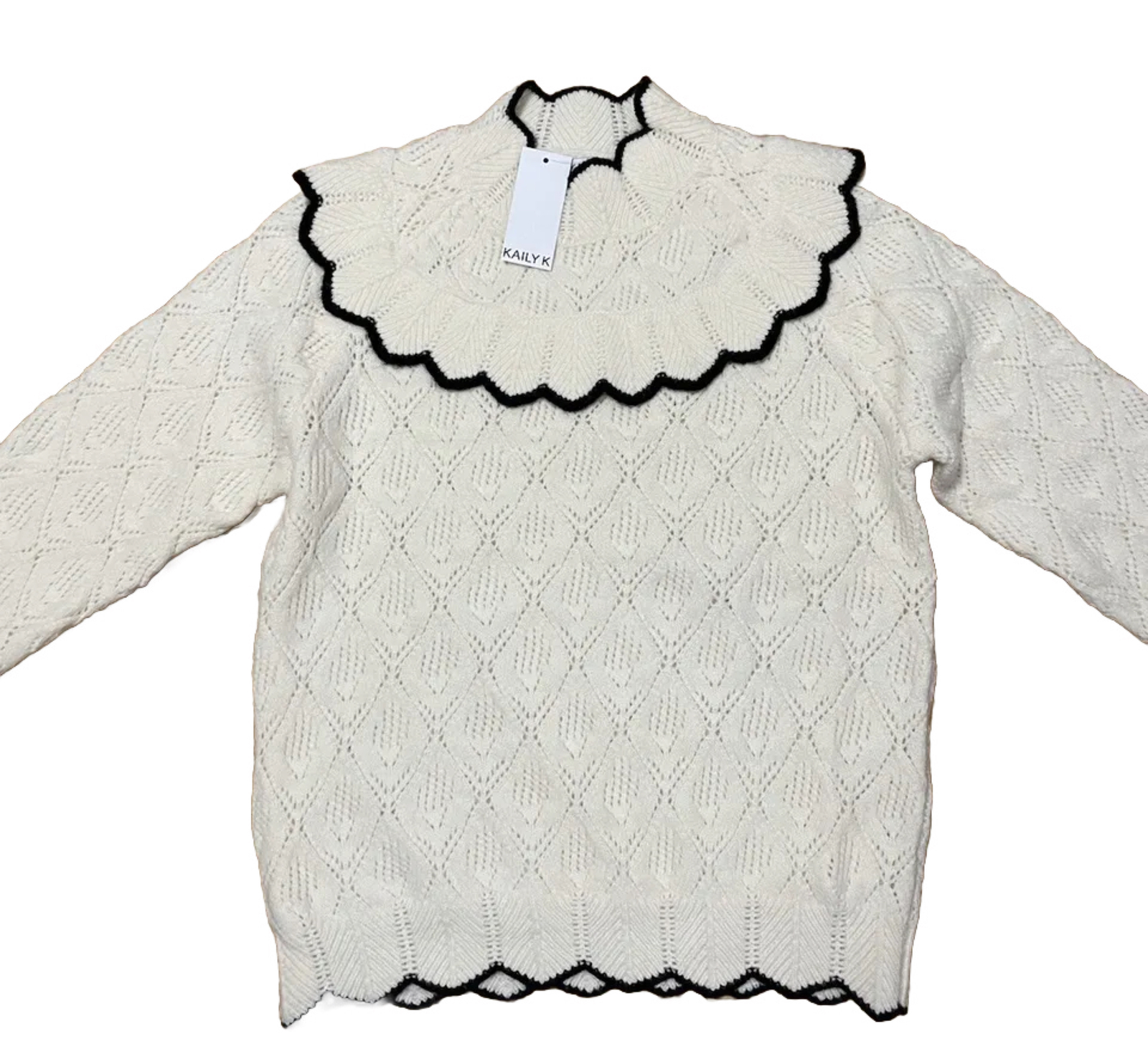 Kaily K Women’s Ladies Knit Sweater Top Beige Black Size Large