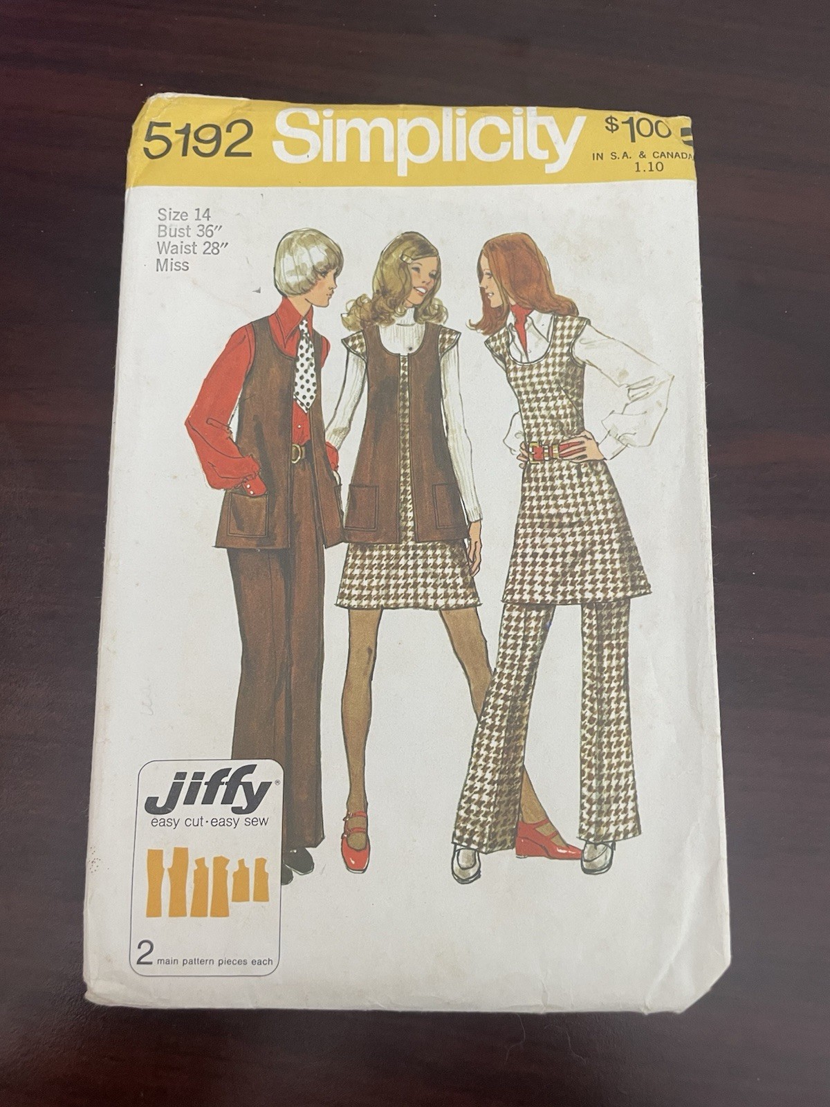 Simplicity 5192 Vintage Sewing Pattern Women’s Pants, Tunic, Vest Vintage 1972