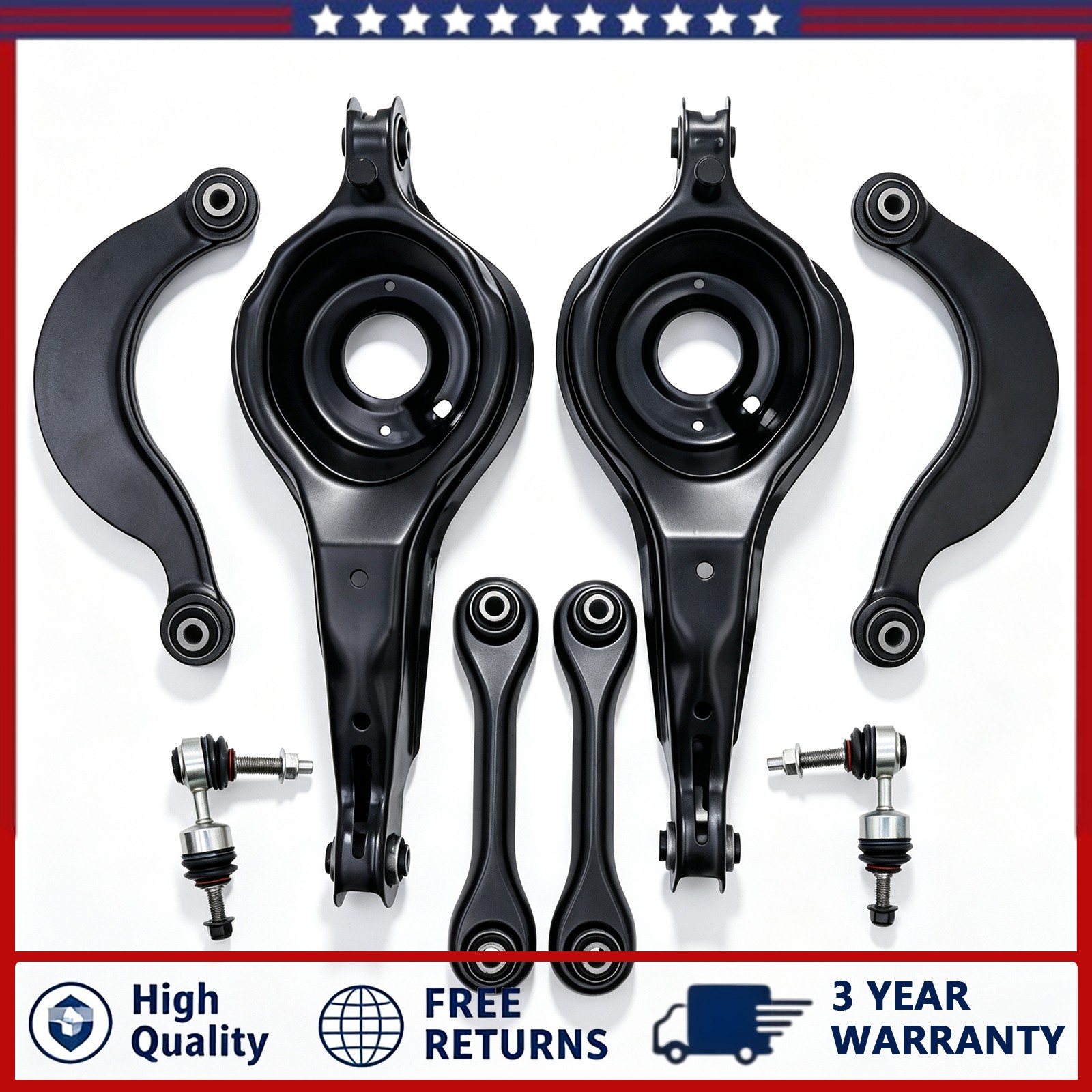 8Pcs Rear Upper & Lower Control Arms Sway Bars For 2012-2018 Ford C-Max Focus