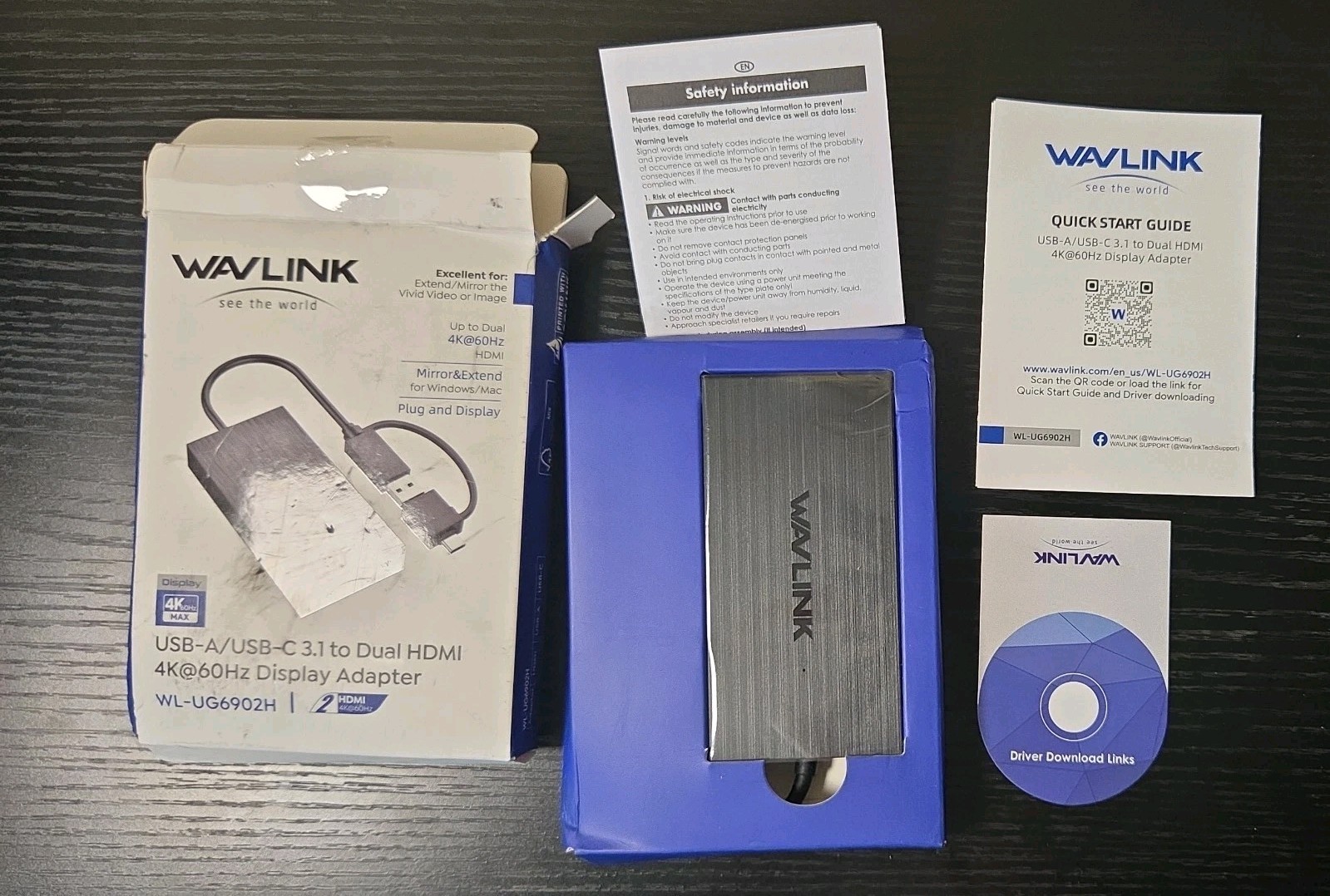 Wavlink USB-A USB-C 3.1 to HDMI Dual Display Adapter WL-UG6902H NEW Open Box