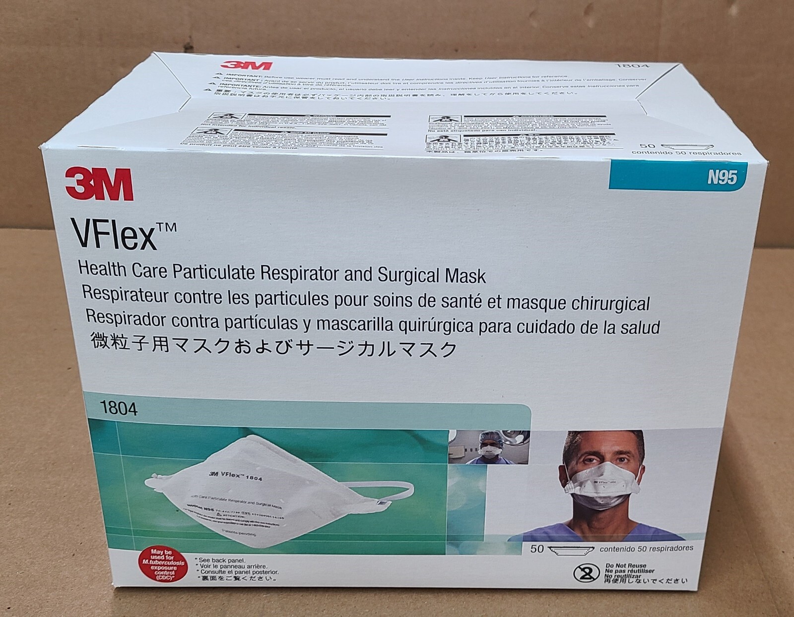 3M VFlex 1804 Particulate Respirator NIOSH N95 Surgical Masks Box of 50, 11/2026