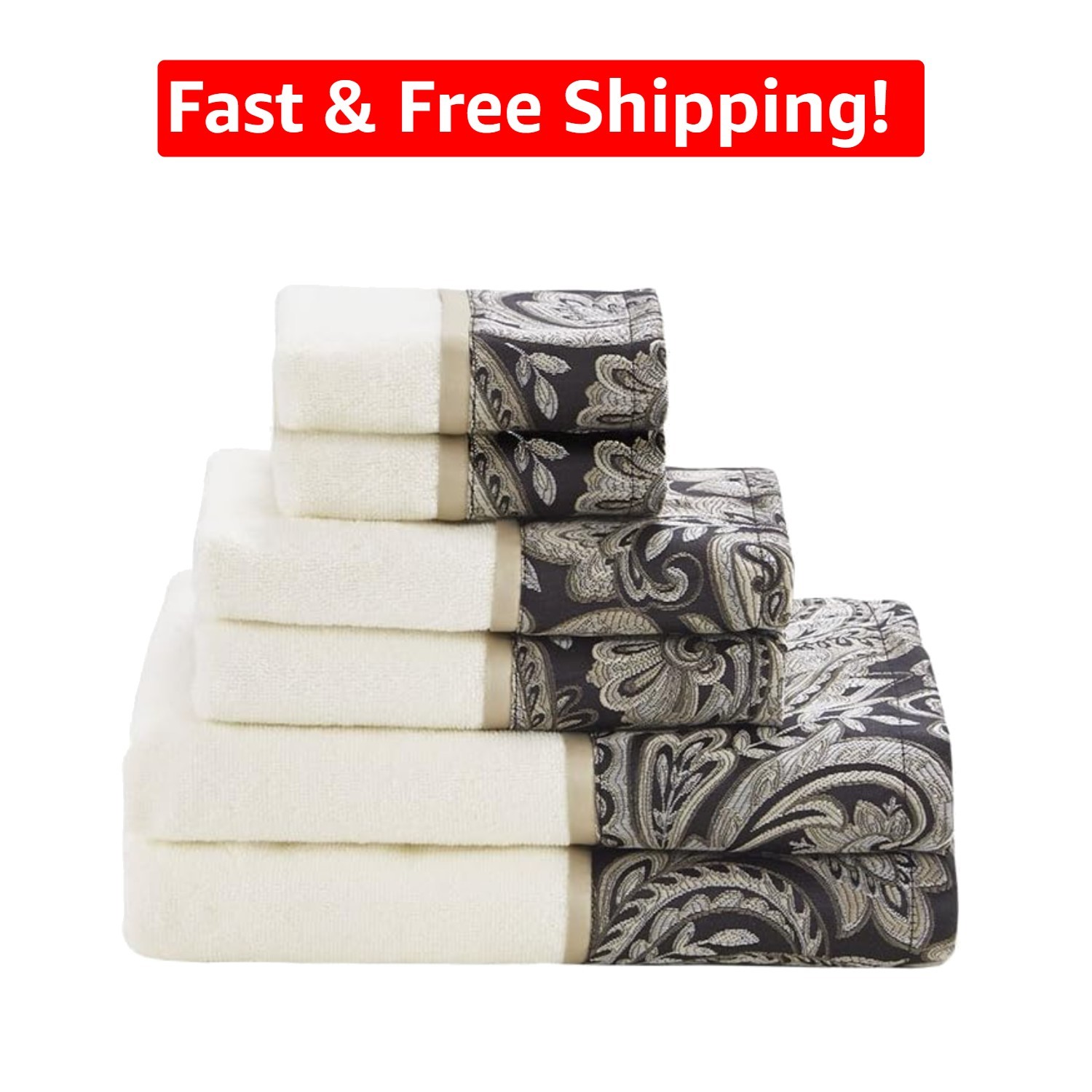 Aubrey Luxury 6-Piece Towel Set - Jacquard Design, Absorbent, Machine Washable