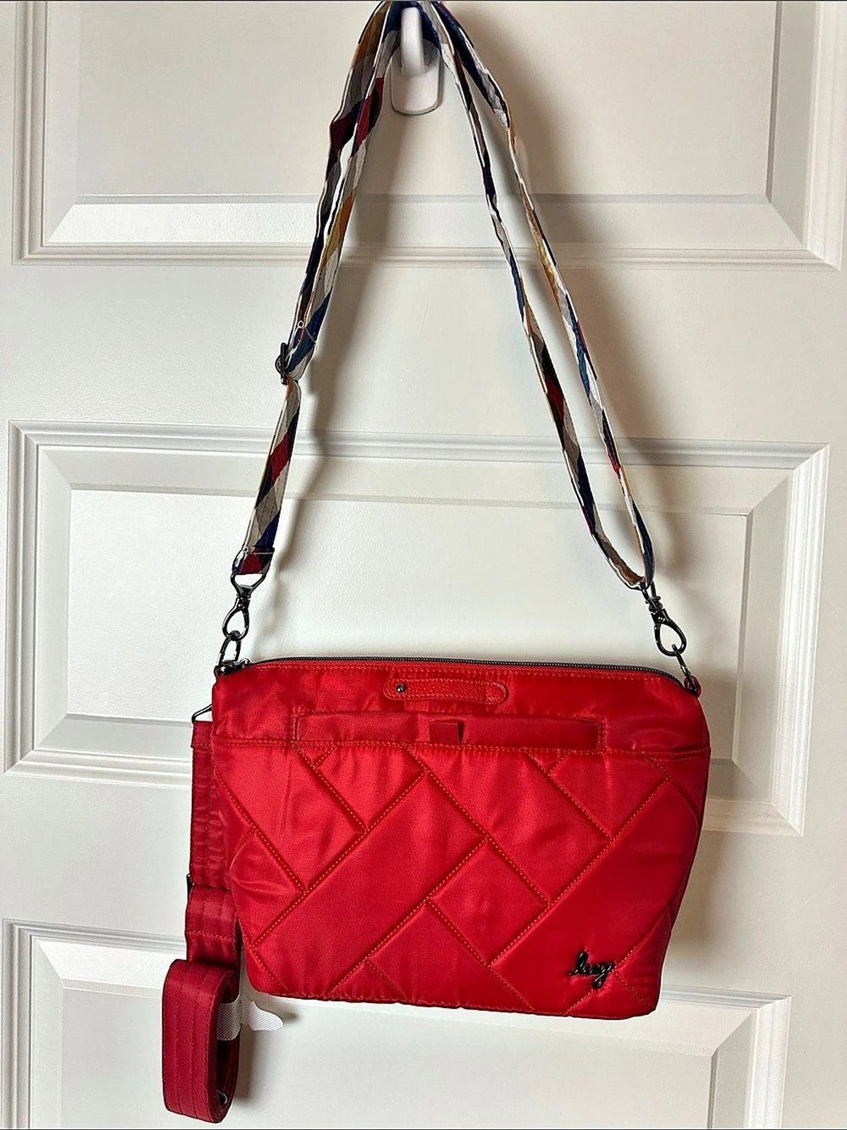 Lug Flare Crossbody Bag Red Multicolor Strap Lightweight Canvas Vacation