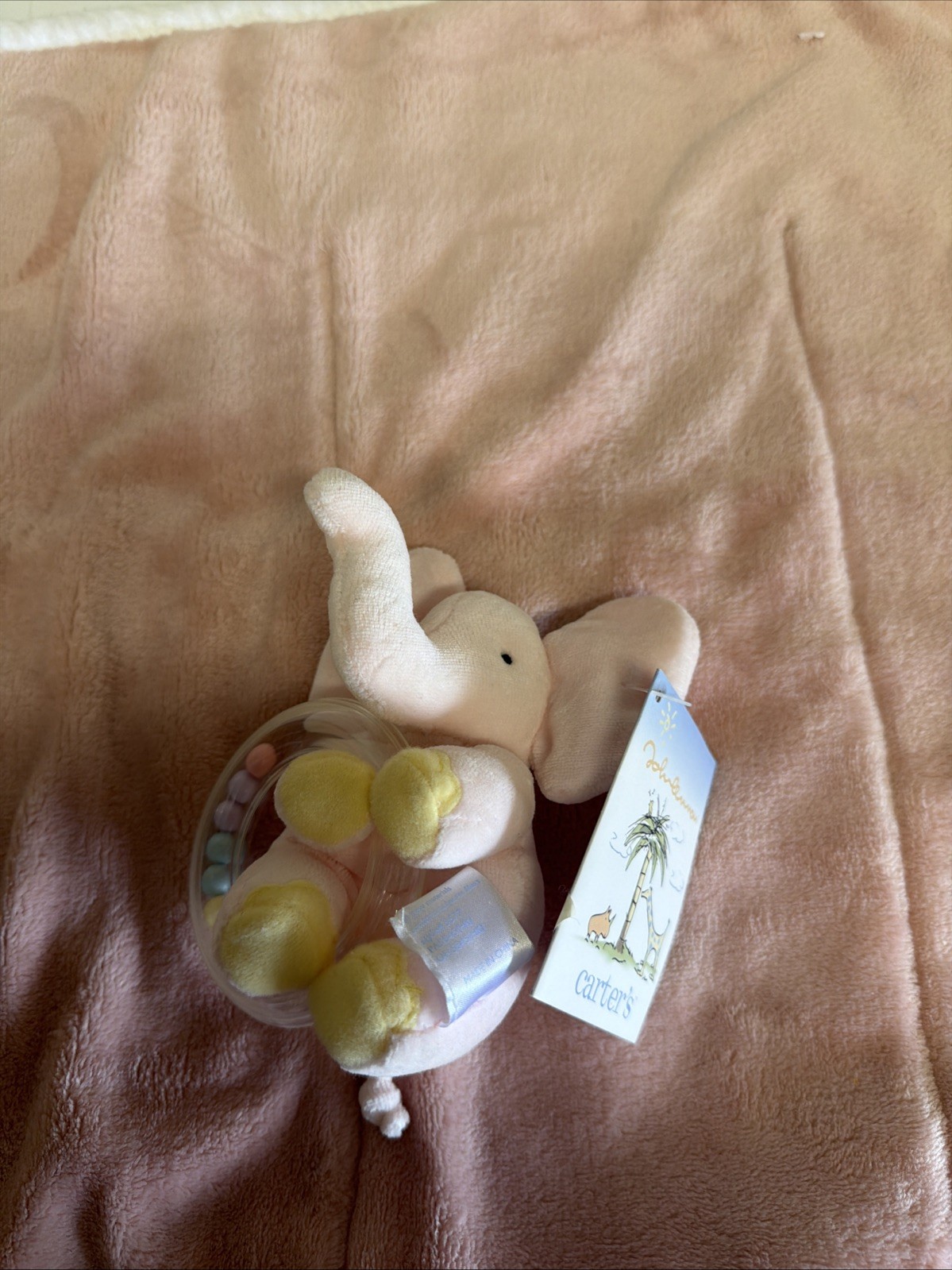 Carters John Lennon Pink Elephant Plush Baby Rattle Stuffed Toy Real Love W Tag