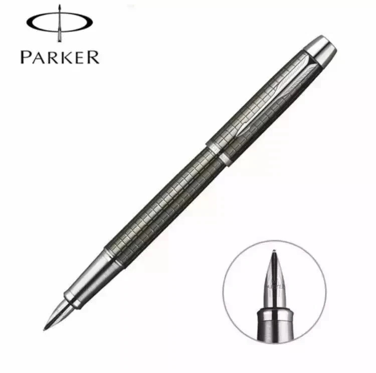 Good Parker IM Series Metal Grey Grid/Silver Clip Fine 0.5mm Nib Fountain Pen