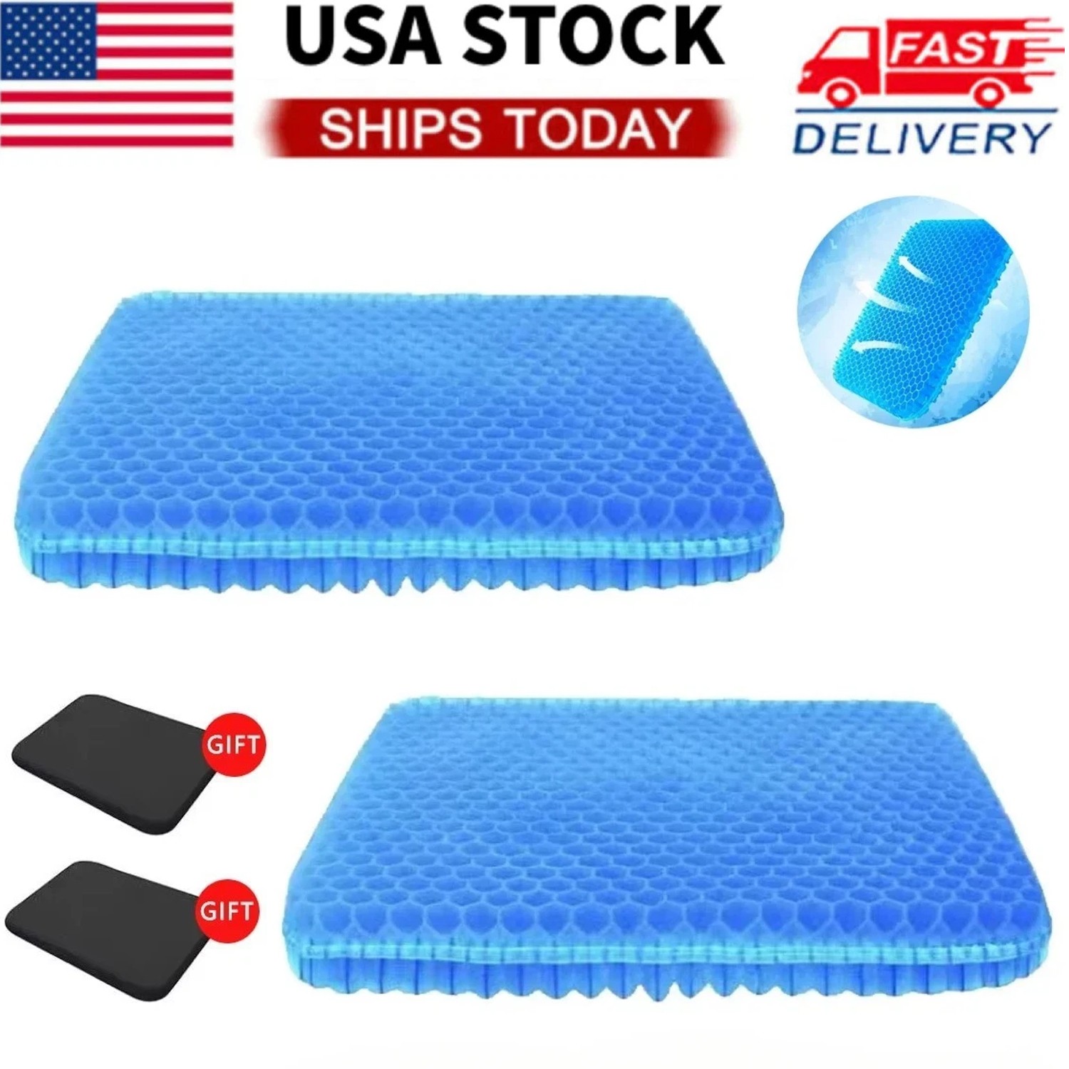 2 Pack Honeycomb Gel Seat Cushion 2.5cm Thick | Cooling, Orthopedic Support