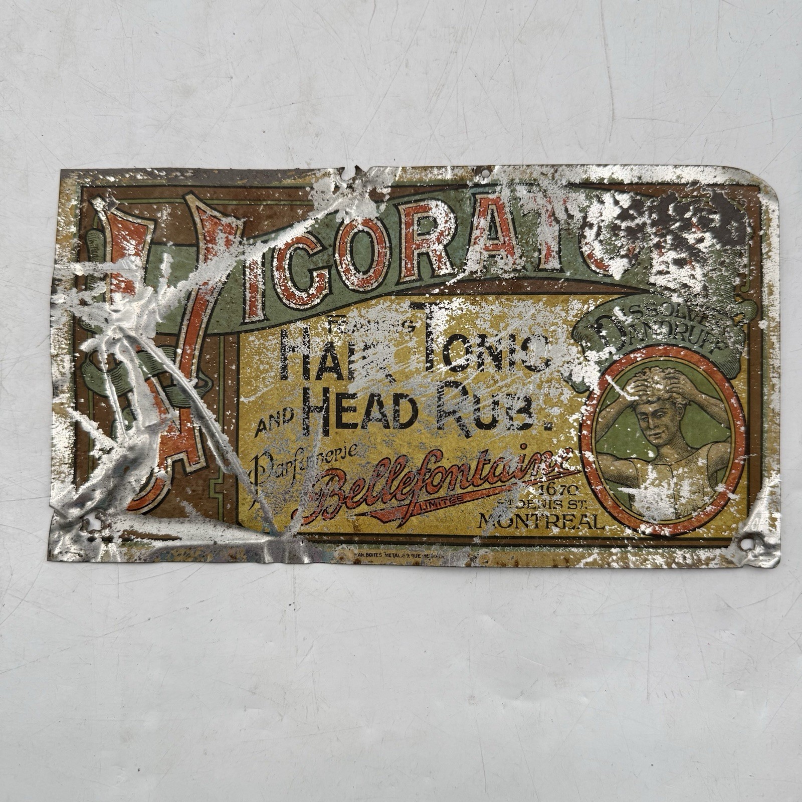 Antique Early Advertising Vigorator Hair Tonic Sign Antique Early Advertising Vigorator Hair Tonic Sign