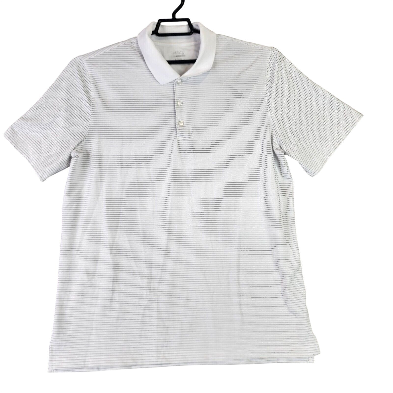 Mens Academy BCG White Striped Golf Polo Shirt Short Sleeve Polyester Size L