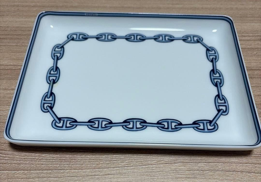 HERMES PARIS Porcelain Change Tray Plate CHAINE D'ANCRE BLUE 16x12 cm excellent HERMES PARIS Porcelain Change Tray Plate CHAINE D'ANCRE BLUE 16x12 cm excellent