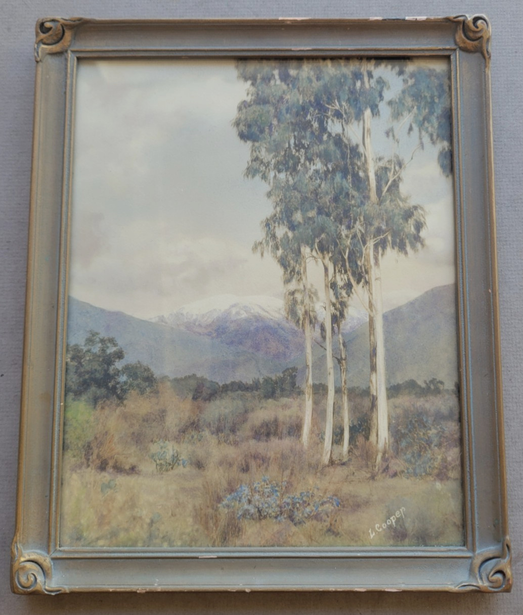 1910'S FRAMED PHOTO VIEW OF MOUNT  BALDY FROM CLAREMONT CALIFORNIA BY L. COOPER
