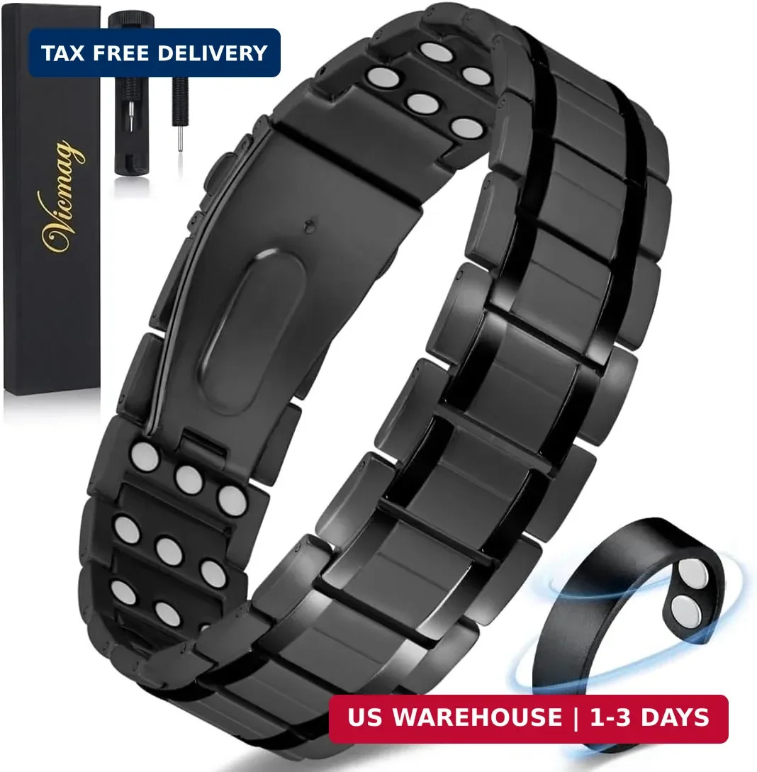 Vicmag Magnetic Bracelets for Men,3X Strength Magnet,Mens Titanium Bracelet