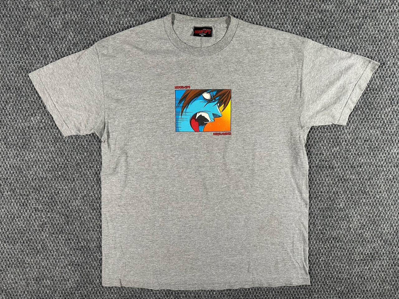 Vintage 90s Hook-Ups Devilman 13 Skateboard T-Shirt Men\'s XL Grey Anime Manga