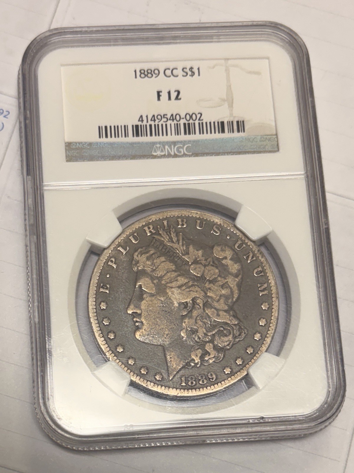 1889-CC $1 Morgan Silver Dollar NGC F12 Carson City Key Date Coin