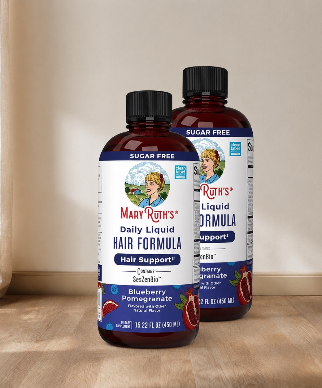 2 Pack Mary Ruth\'s Liquid Hair Growth Formula Blueberry Pomegranate Biotin US