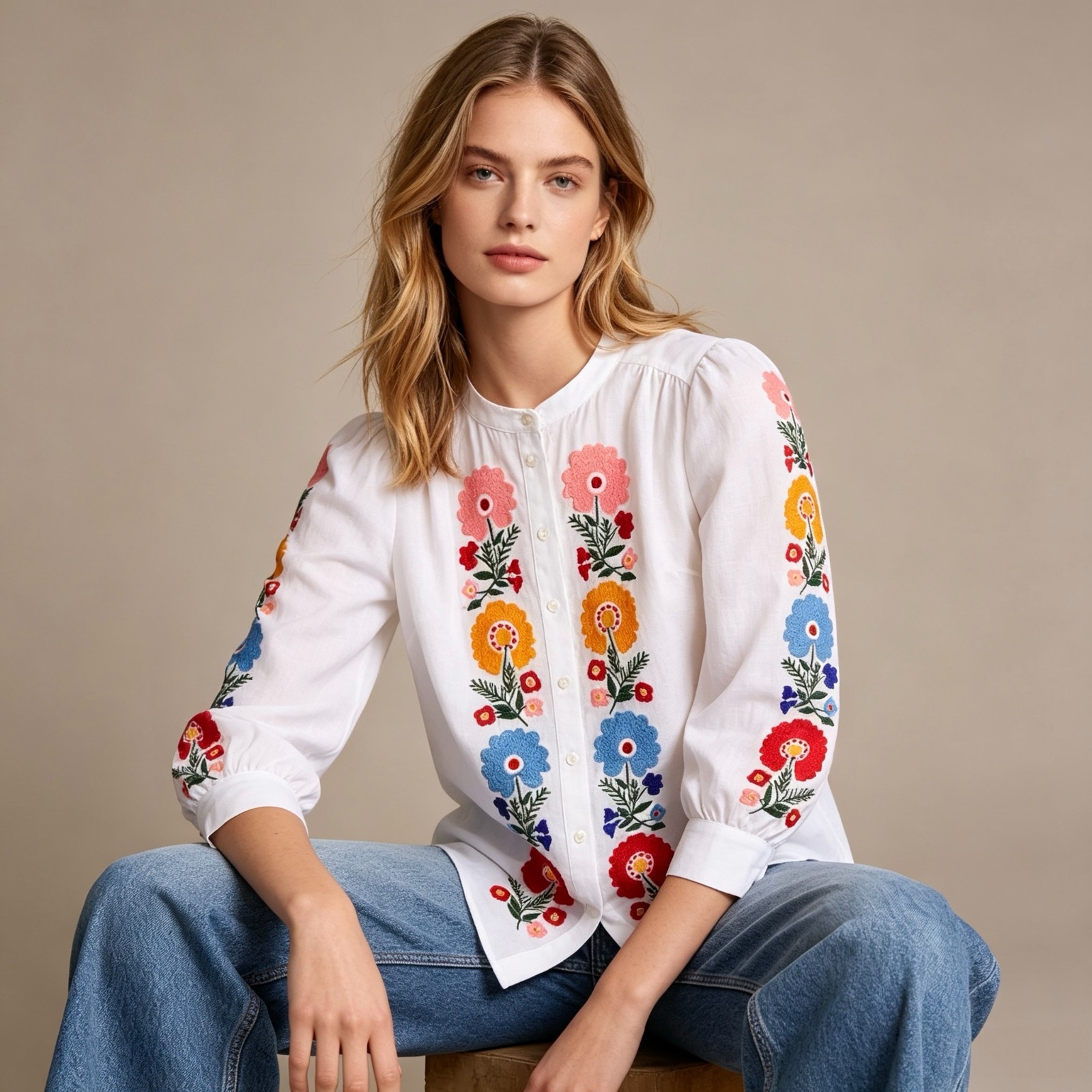 NWOT Boden Embroidered Floral Ivory Long Sleeves White Linen Top Shirt Blouse 8 NWOT Boden Embroidered Floral Ivory Long Sleeves White Linen Top Shirt Blouse 8