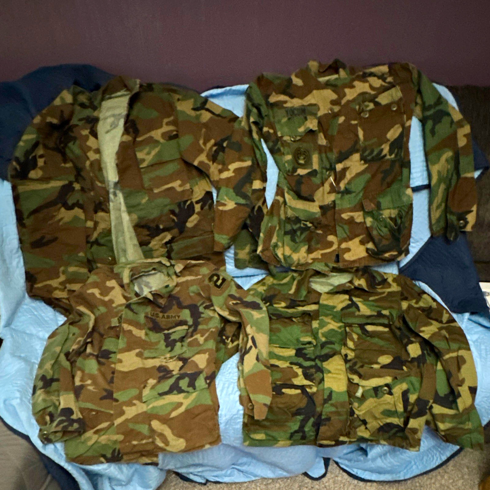 U.S. Army Woodland Camouflage BDU Uniform Lot Shirts/Jackets Pants Patches