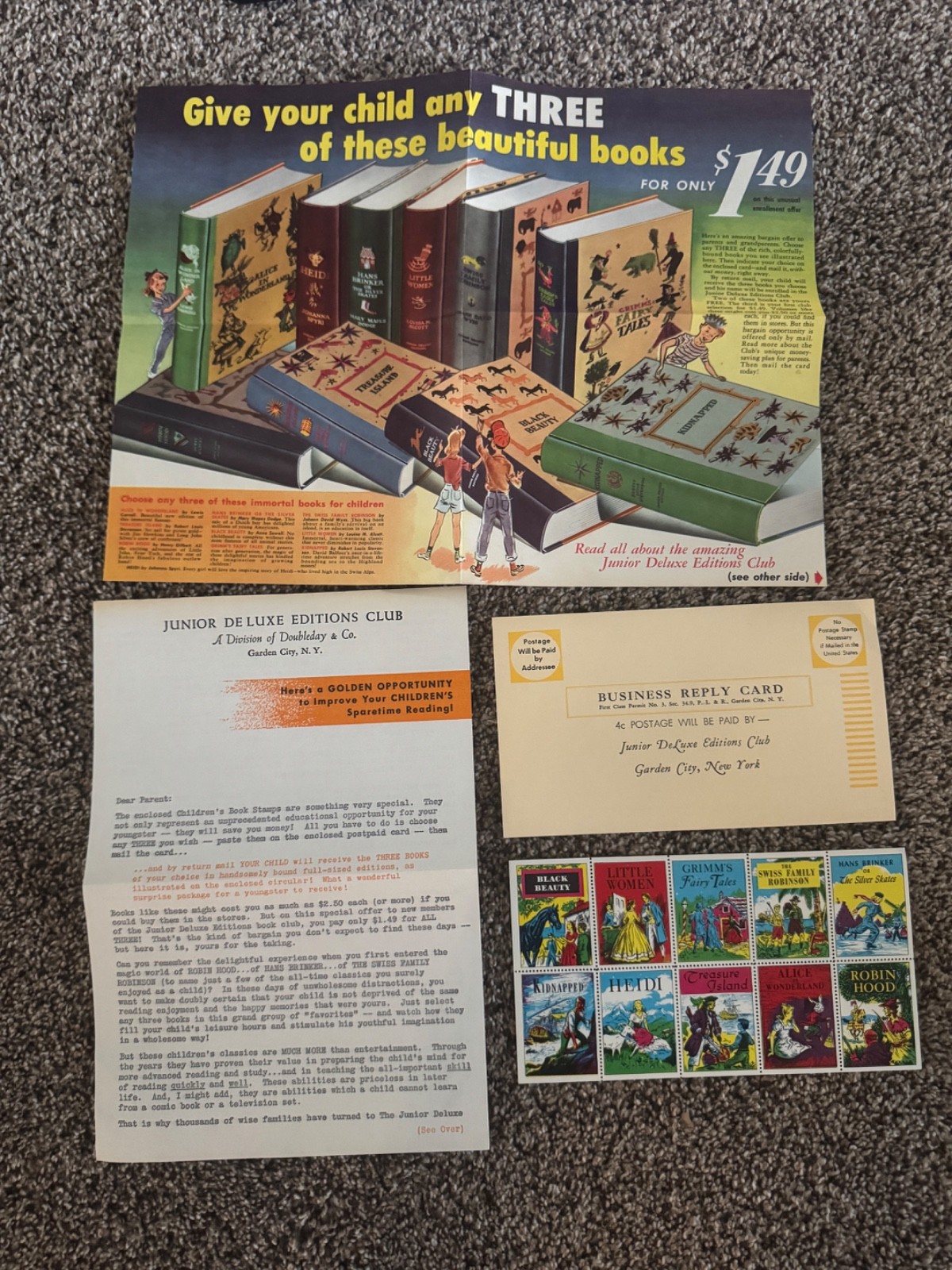 Vintage 1950s Junior Deluxe Editions Club Doubleday Mailer Complete Uncut Stamps