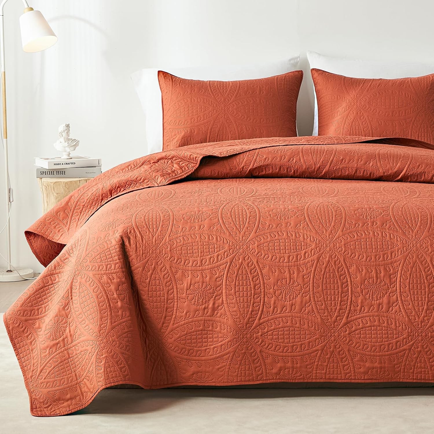 Burnt Orange Full/Queen Quilt Bedding Set, 3 Pieces Lightweight Bedspreads with