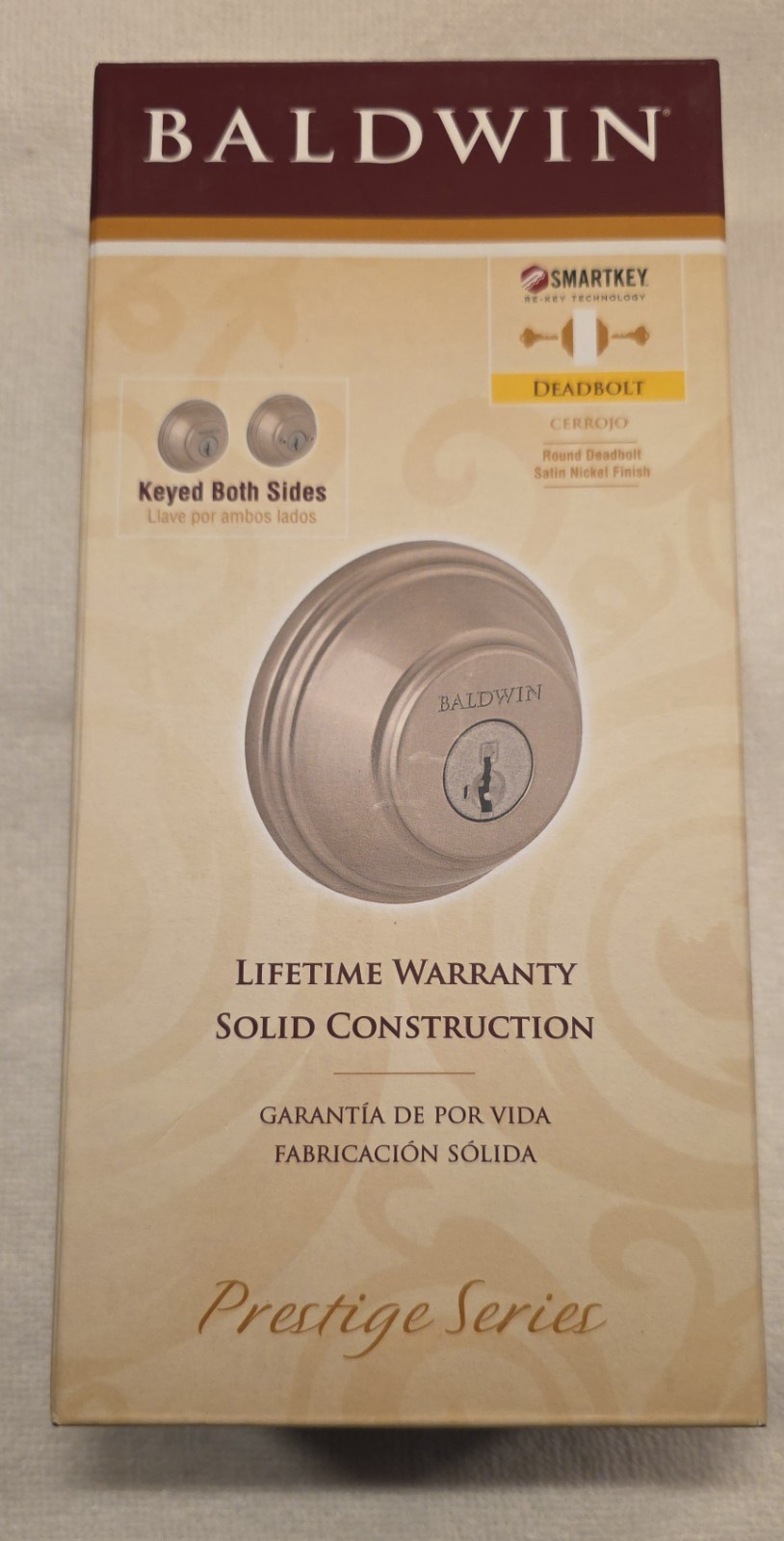 NEW Baldwin Round DeadBolt Prestige Series satin nickel 93800-008 Keyed 2 sides NEW Baldwin Round DeadBolt Prestige Series satin nickel 93800-008 Keyed 2 sides