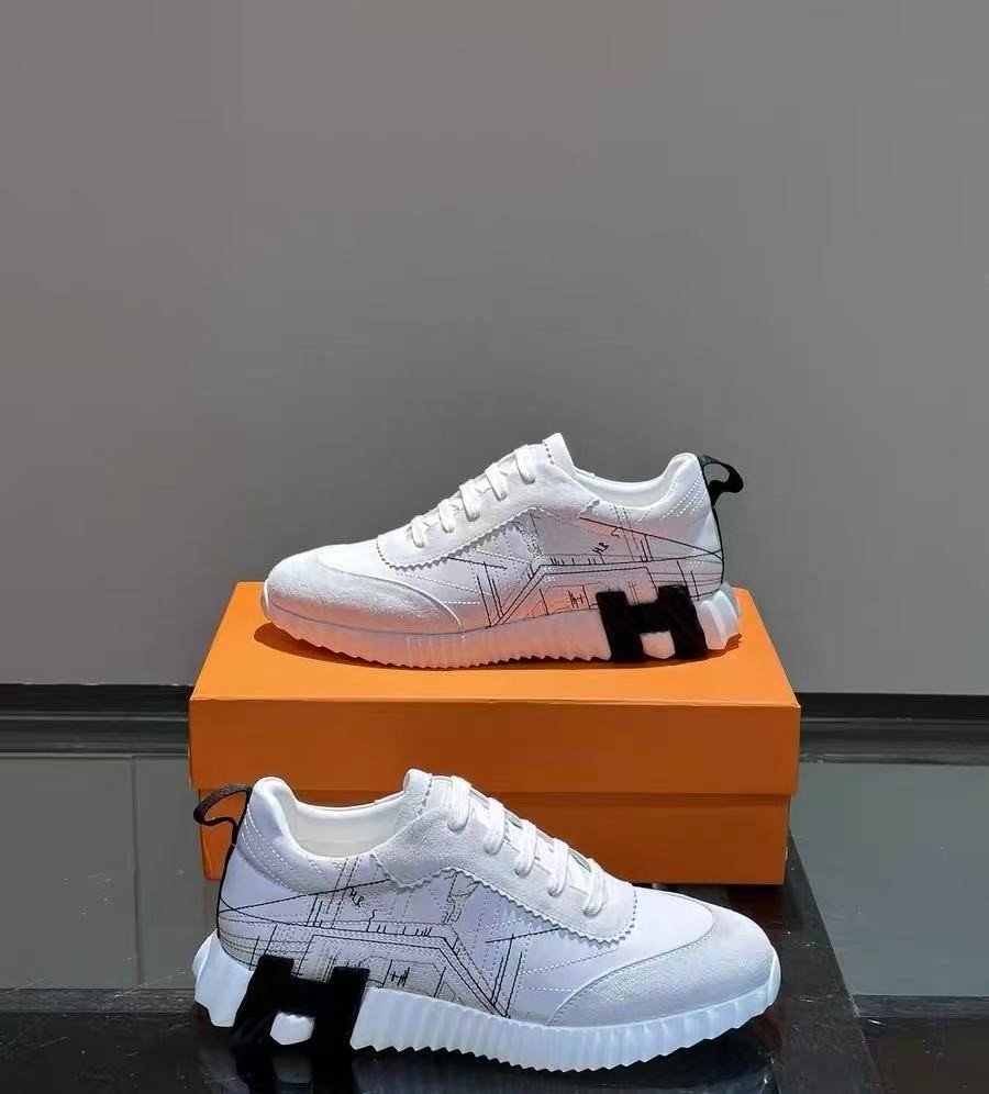 Hermes Bouncing Contrast H‑Logo Sole Premium Map‑Pattern Casual 