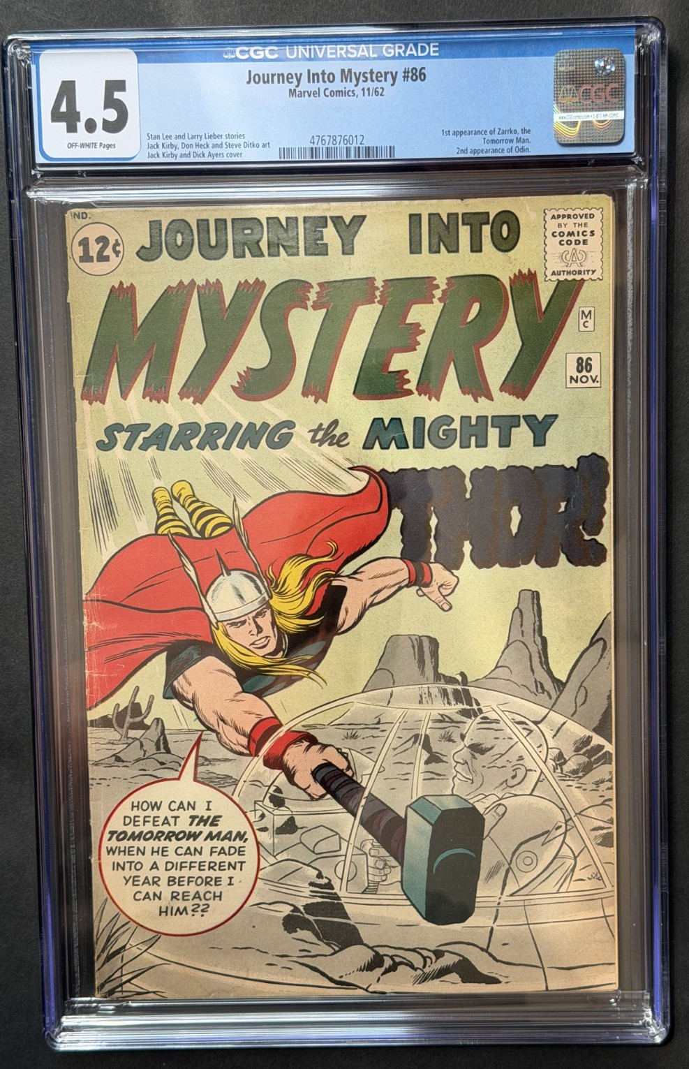 JOURNEY INTO MYSTERY #861962 MARVEL COMICS CGC 4.5 1ST ZARRKO, 2ND ODIN