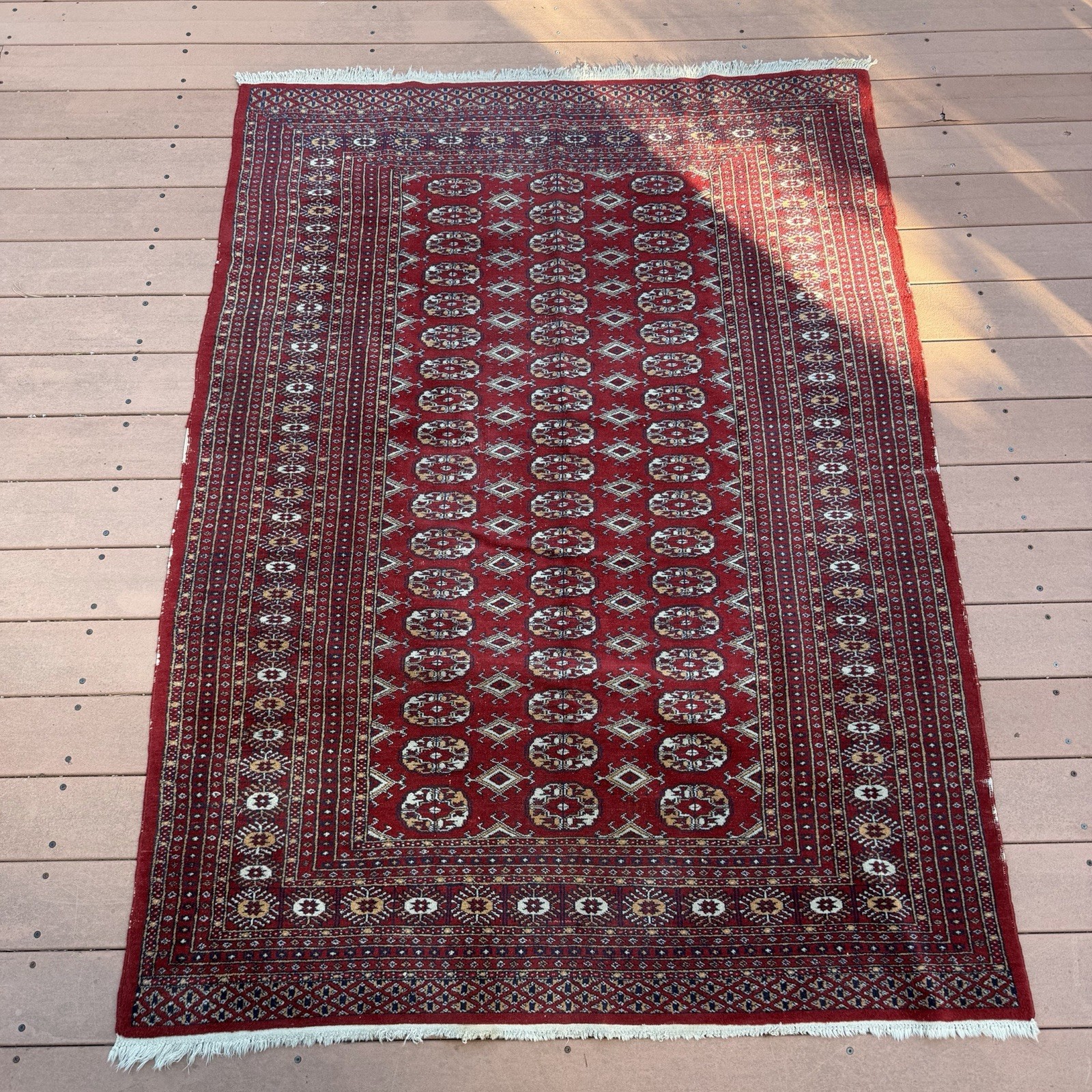 Vintage Hand Knotted Wool Pile Bokhara Rug ~53x72” Fair Condition Handmade Vintage Hand Knotted Wool Pile Bokhara Rug ~53x72” Fair Condition Handmade