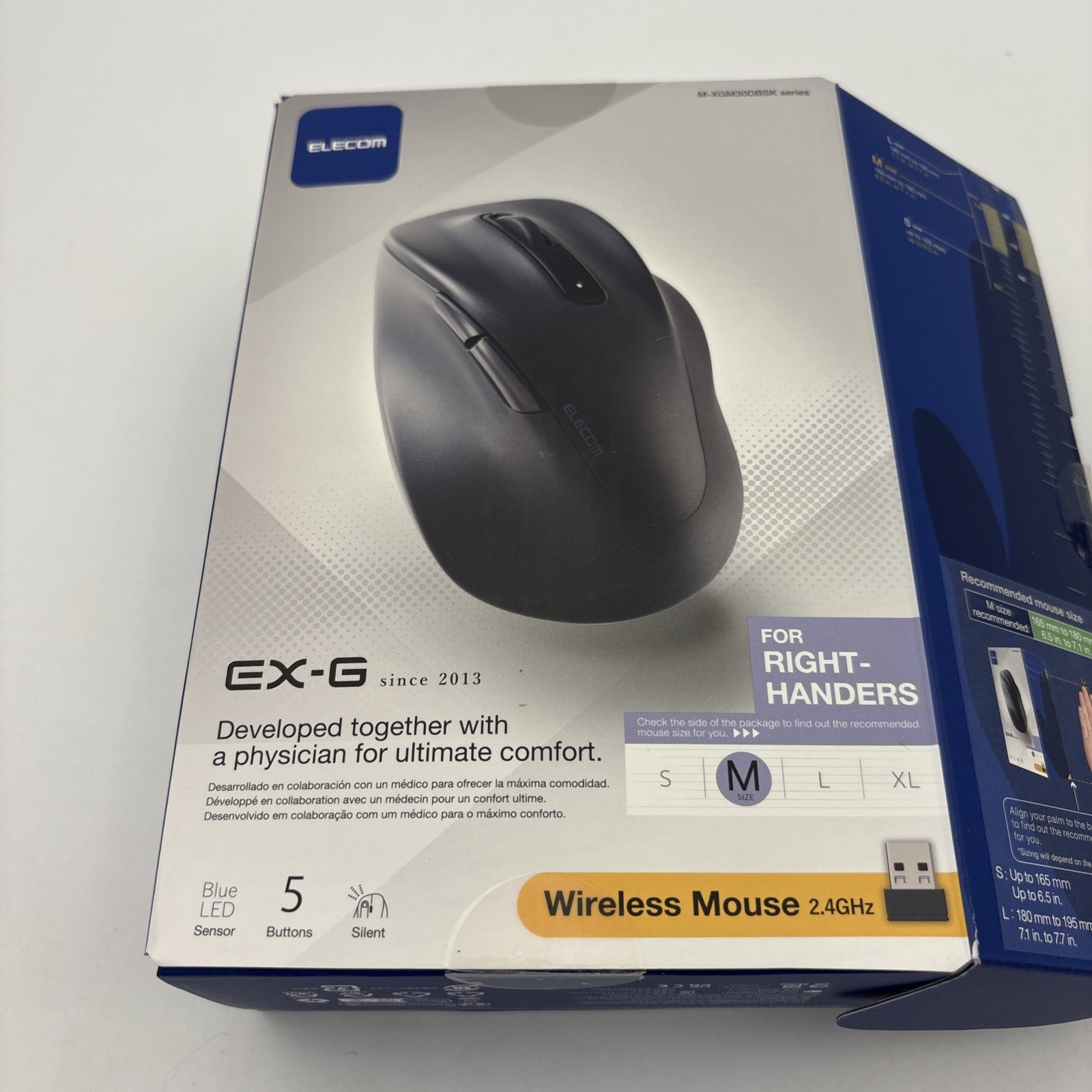 ELECOM EX-G Wireless Ergonomic Silent Right-Hand Mouse 5Btn Size M