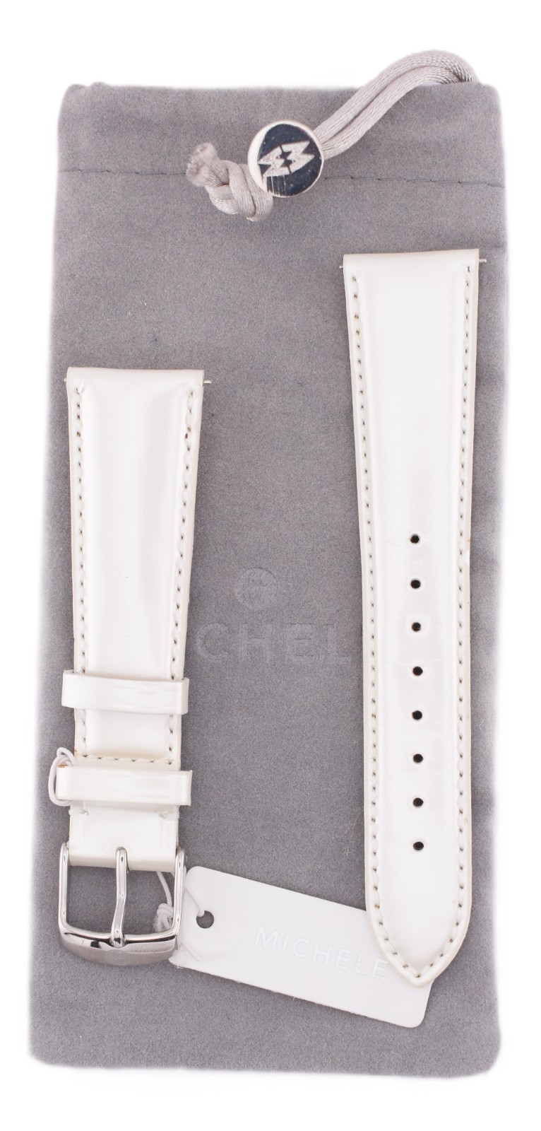 New Michele 20mm White Patent Leather Strap Band DECO XL, SPORT SAIL, URBAN