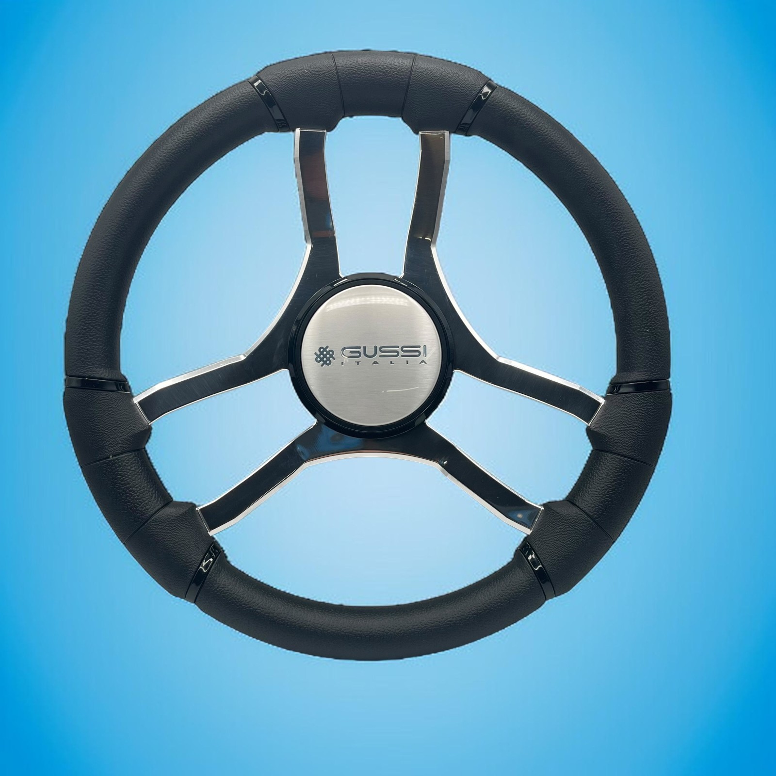 Malera Boat Steering Wheel Chrome Spokes | Gussi Dome Black Rim