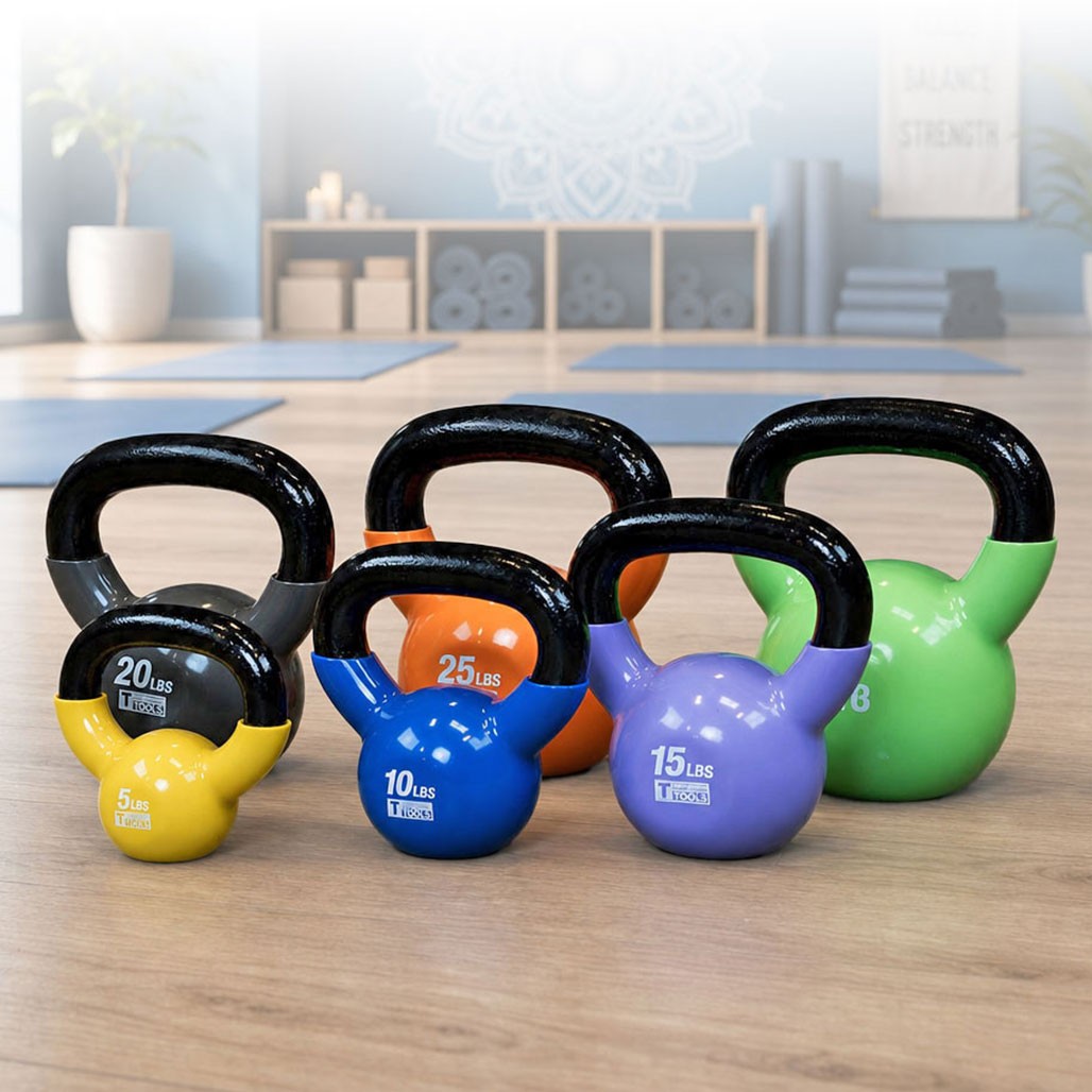 5-30 lb. Body-Solid Vinyl Dipped Kettlebell Set