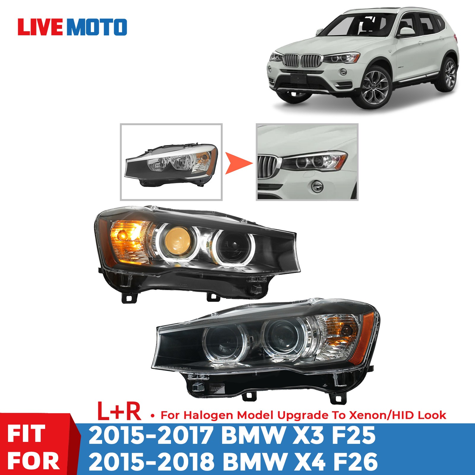 Halogen Upgrade To Hid/Xenon Look Headlight For 2015-2017 BMW X3 2015-2018 X4
