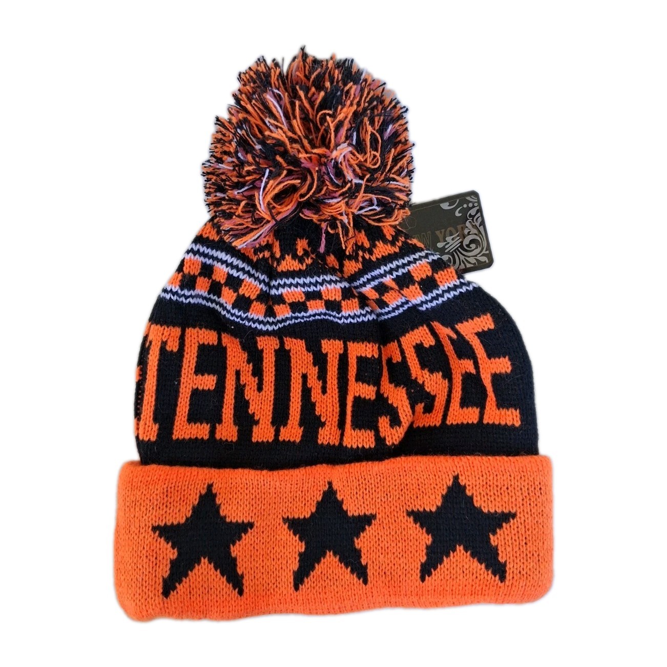 Tennessee Vols Beanie Hat Pom Orange Black Checked Knit Star Cuff Winter Cap Tennessee Vols Beanie Hat Pom Orange Black Checked Knit Star Cuff Winter Cap