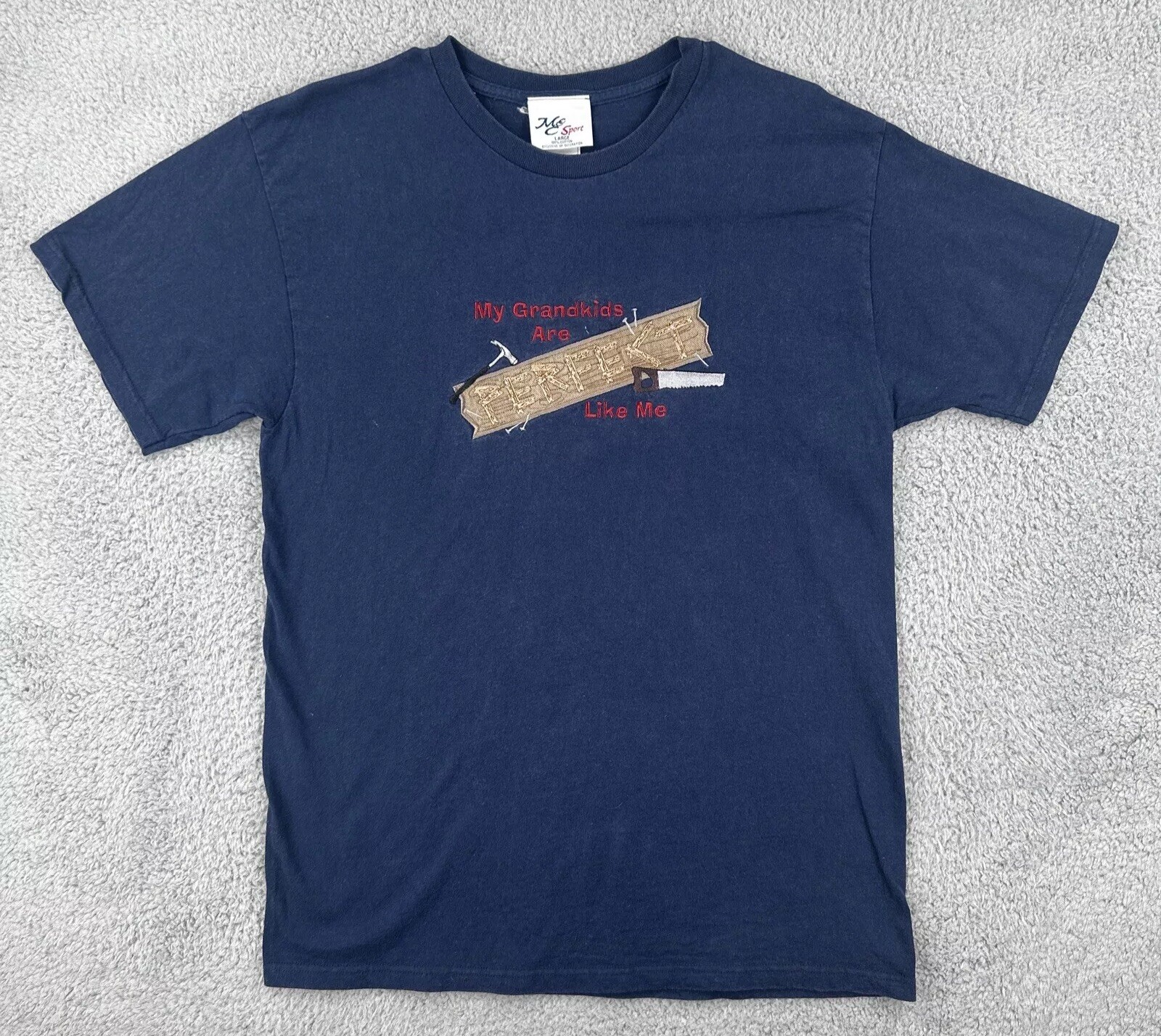 Vtg MC & Sport Mens Large Blue 90s Humor T Shirt Grandkids Are Perfekt Like Me