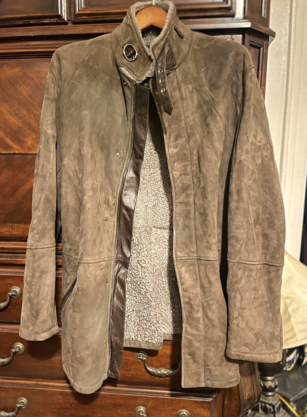 Men\'s Brown Zip-Front Jacket Stand-Up Collar Lined Mid-Length Size M 38\ Men\'s Brown Zip-Front Jacket Stand-Up Collar Lined Mid-Length Size M 38\