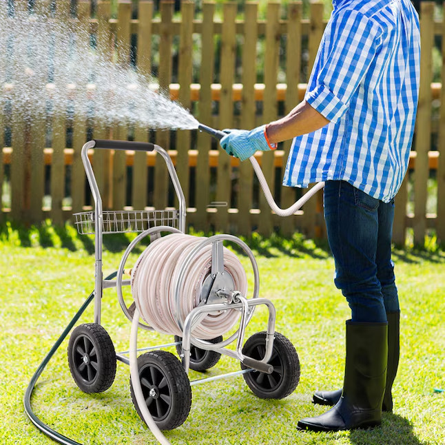 SVOPES Steel 300-ft Hose Reel Cart Heavy Duty Mobile Garden Water Hose