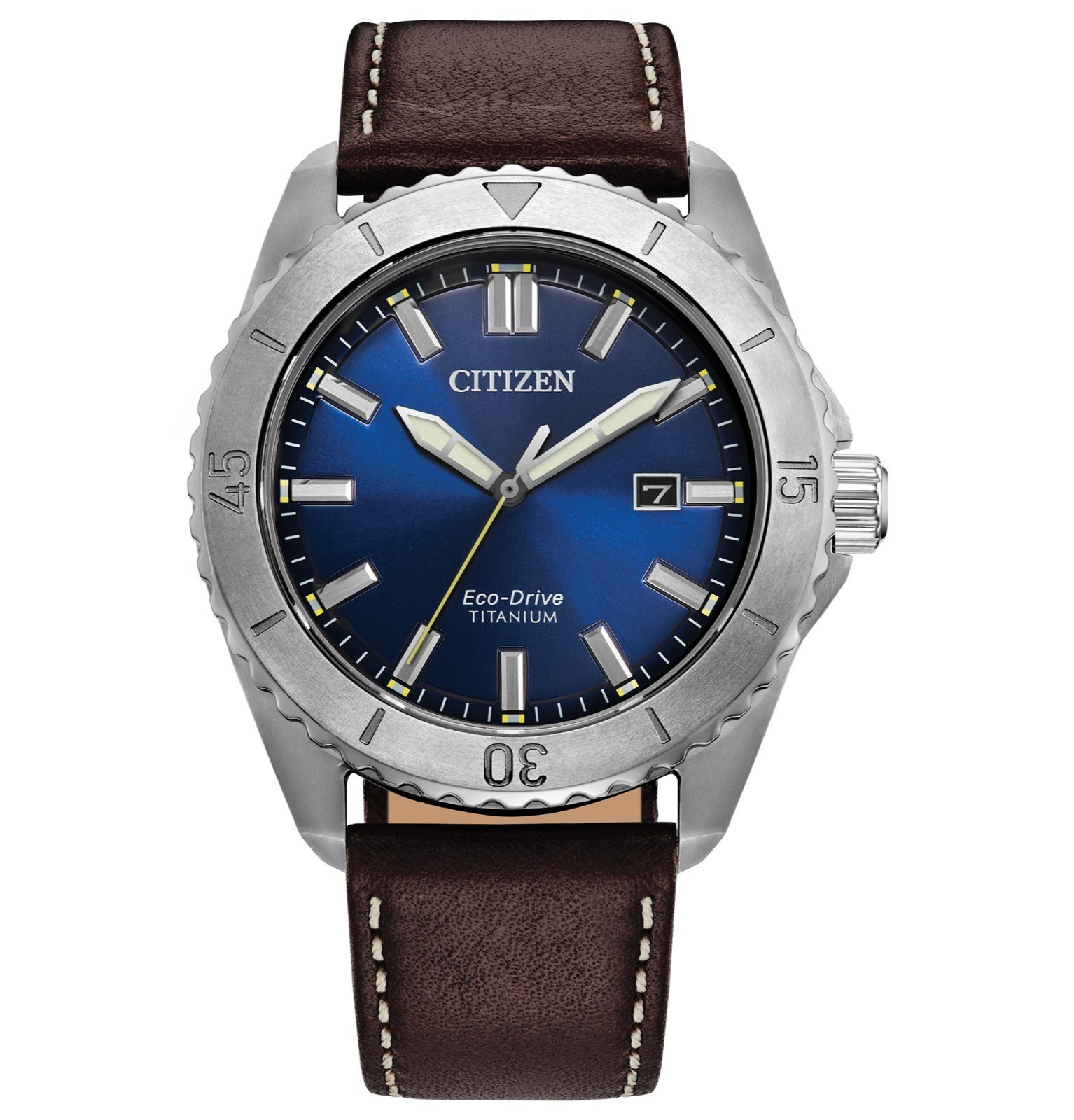 Citizen AW1840-09L Titanium Eco-Drive Men's Watch 41mm Blue Dial Brown Leather