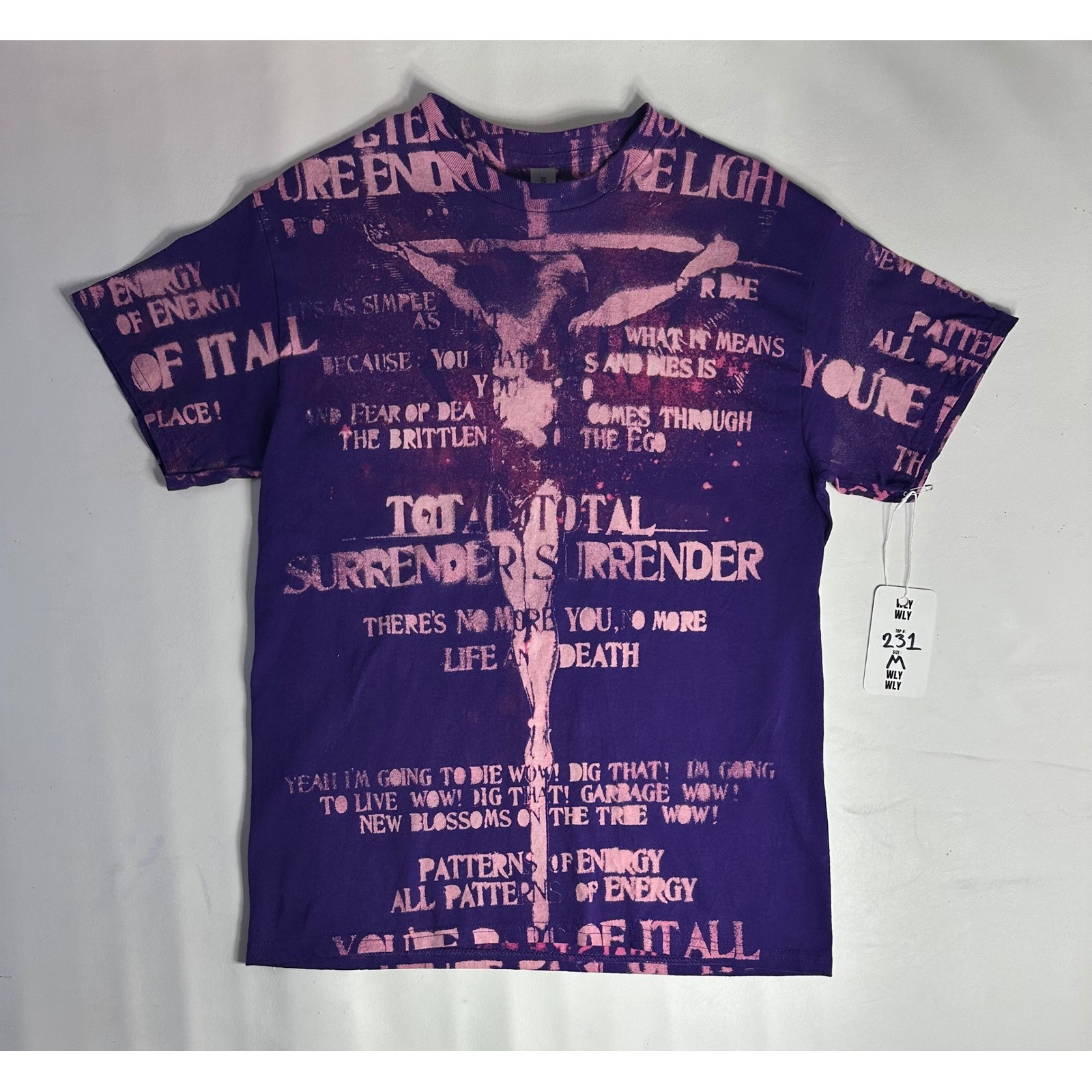 WLYWLY Jesus Total Surrender Graphic T-Shirt Purple Pink Streetwear Y2K AOP Sz M