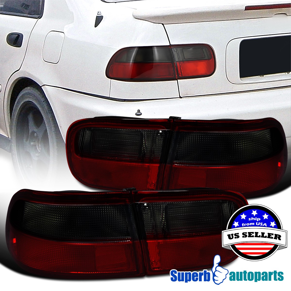 Fits 1992-1995 Honda Civic 2/4Dr Coupe Sedan Tail Lights Brake Lamps Smoke Red Fits 1992-1995 Honda Civic 2/4Dr Coupe Sedan Tail Lights Brake Lamps Smoke Red