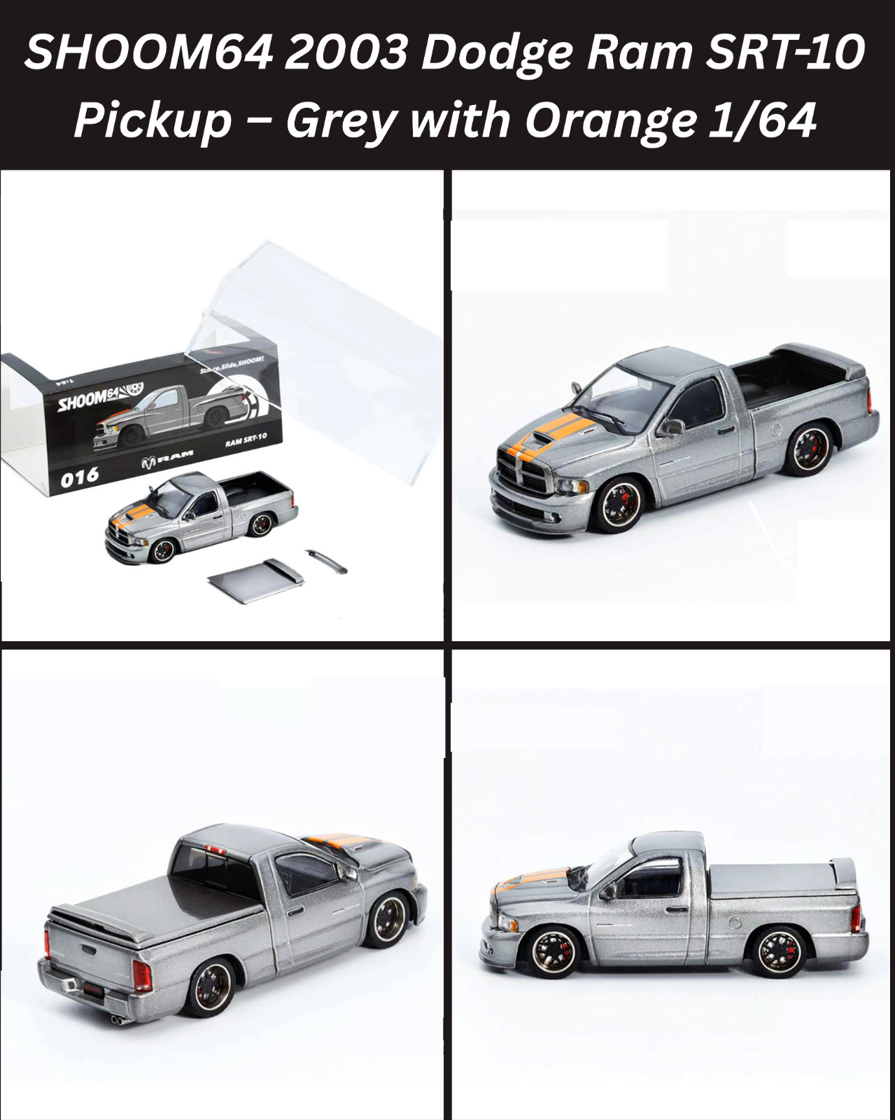 SHOOM64 2003 Dodge Ram SRT-10 Pickup Grey with Orange Limited Edition 1/64