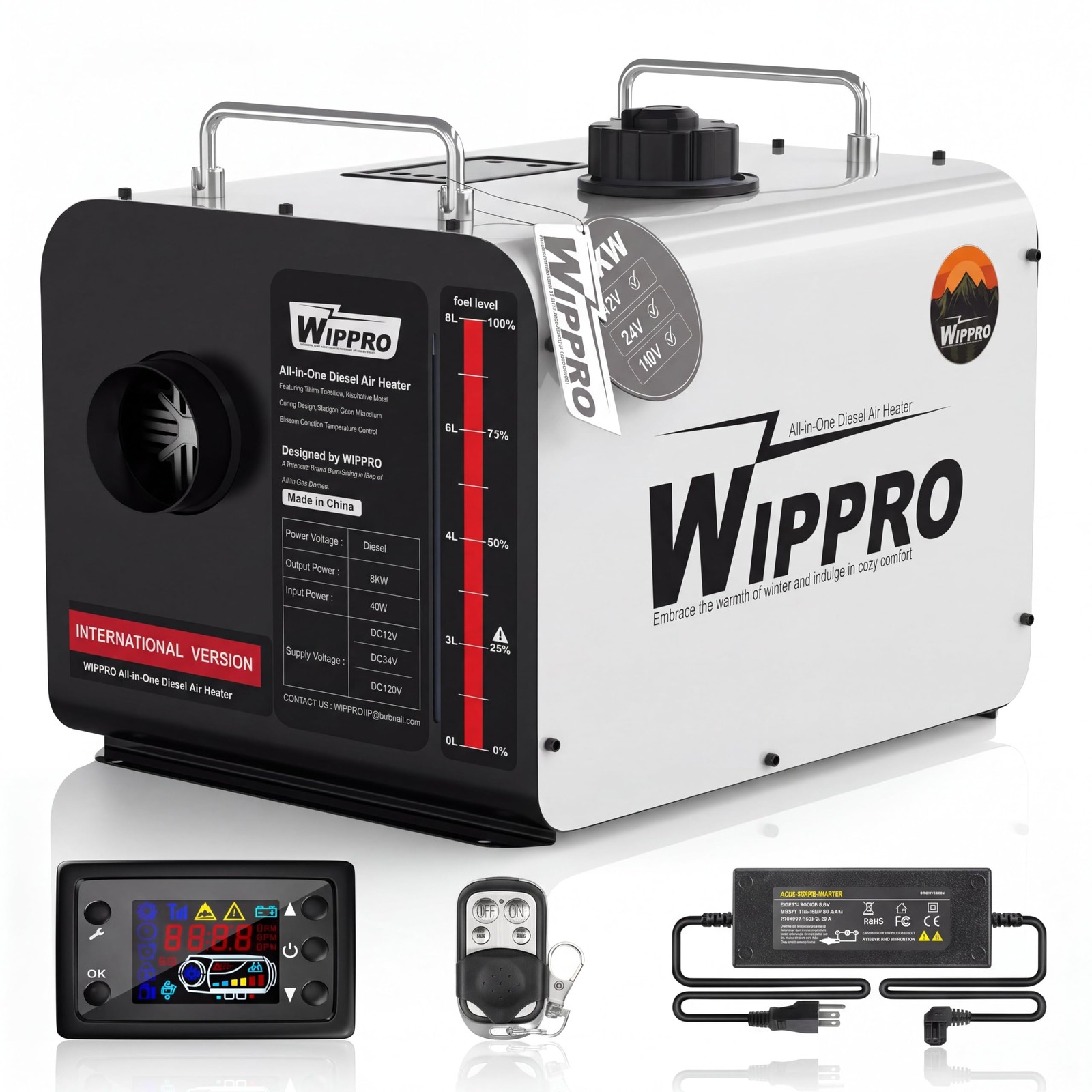 WIPPRO Diesel Heater 8KW, 12V 24V 110V All-in-One,2Gal Portable Diesel Air He...