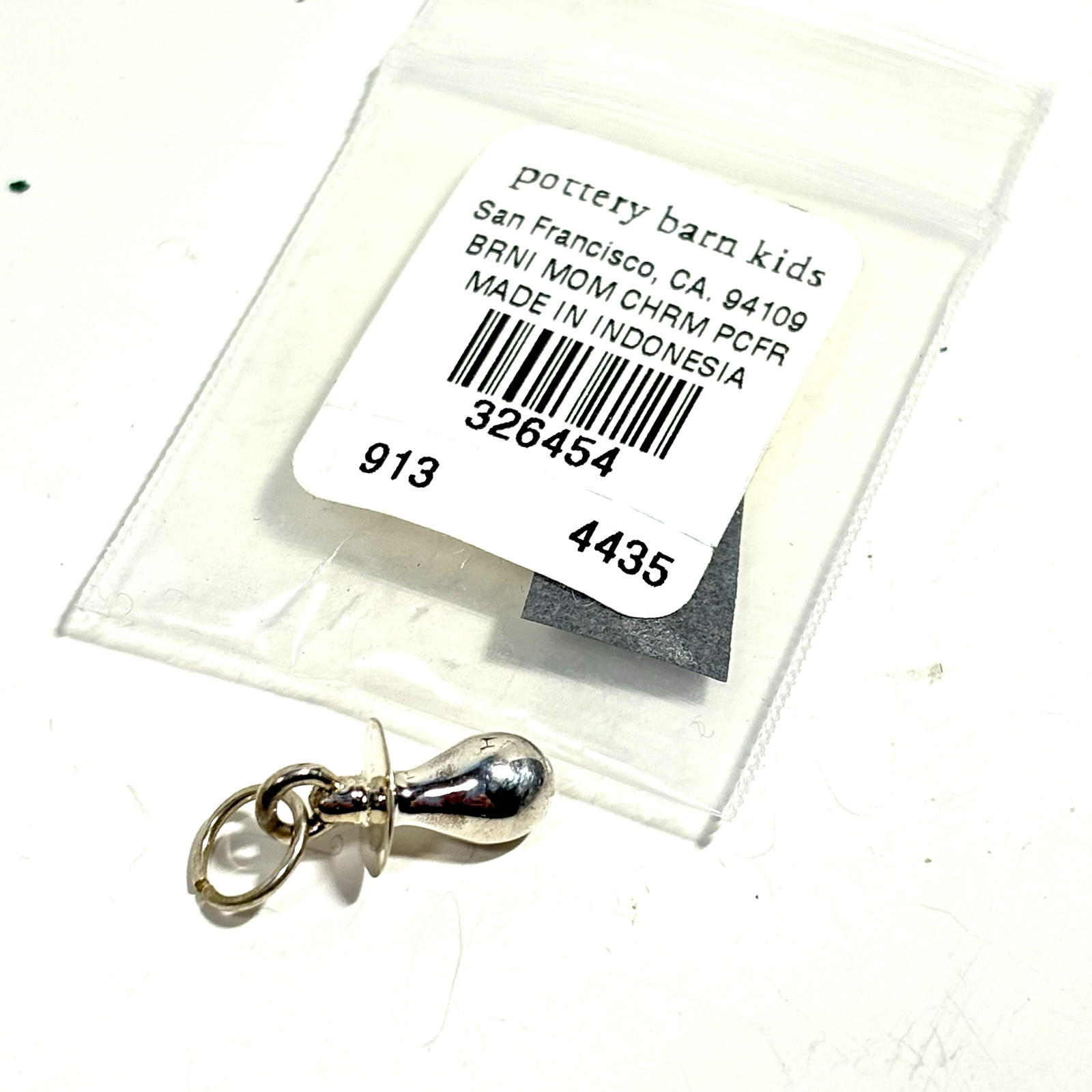 NOS Pottery Barn Kids Pacifier Charm Pendant New Mom Baby Orig Pkg Silver 2/3\ NOS Pottery Barn Kids Pacifier Charm Pendant New Mom Baby Orig Pkg Silver 2/3\